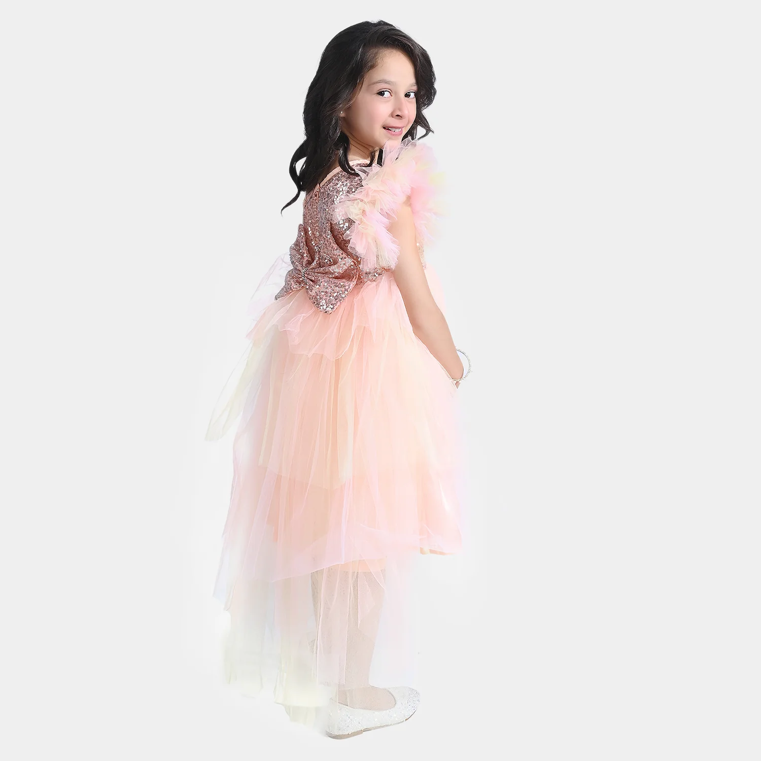 Girls Net Fancy Frock (Fairytale) - Peach - Image 6