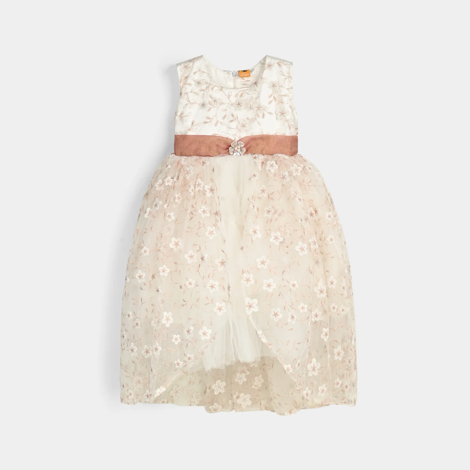 Girls Net Fancy Frock (Flower) - Off White