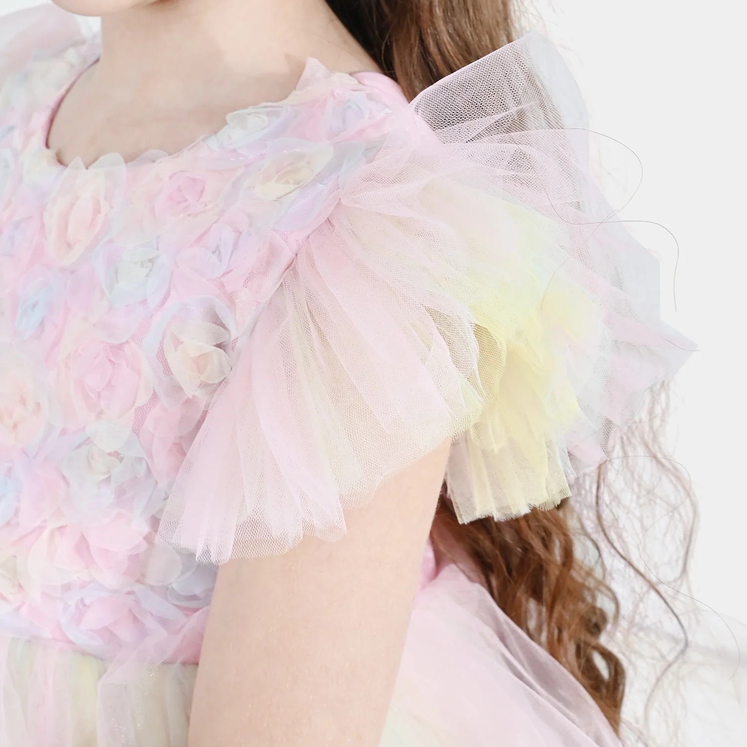 Girls Net Fancy Frock - Pink - Image 3