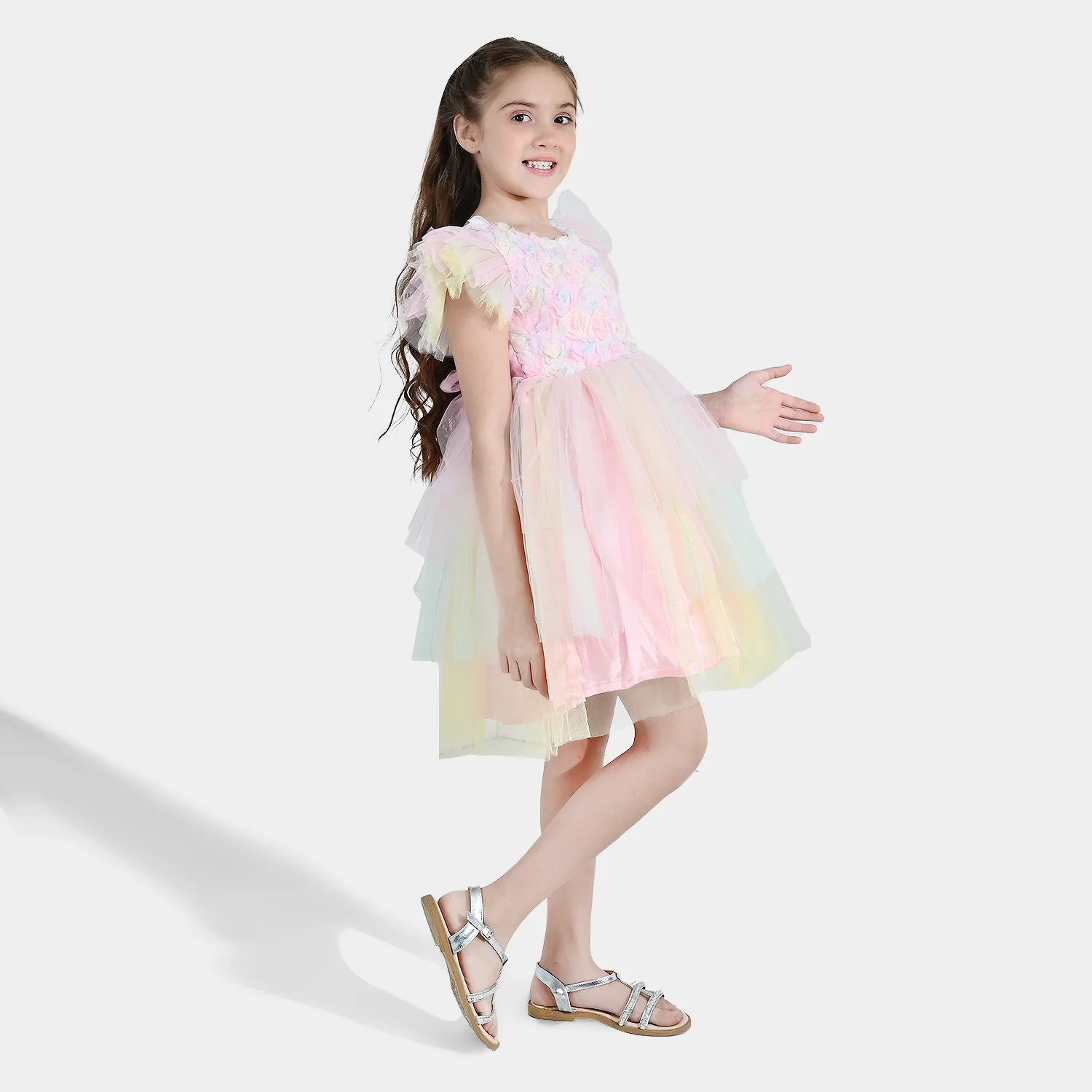 Girls Net Fancy Frock - Pink - Image 4