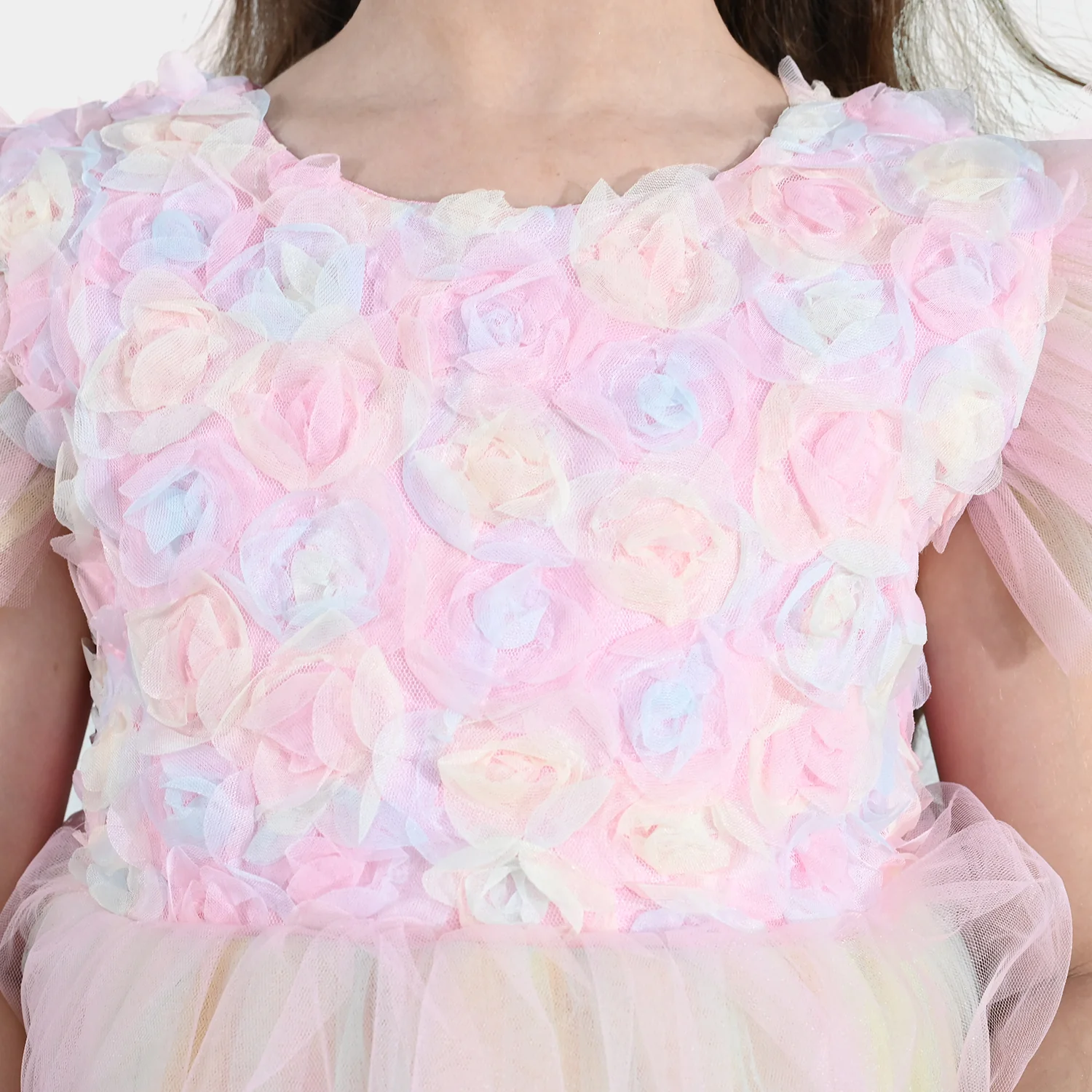 Girls Net Fancy Frock - Pink - Image 5