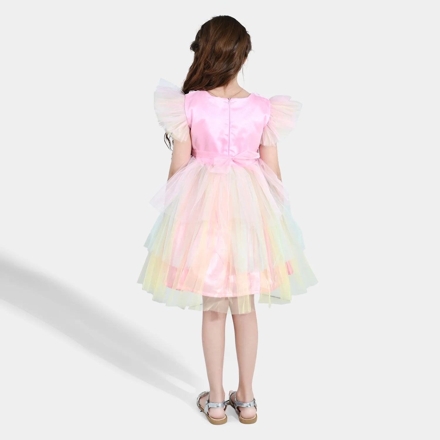 Girls Net Fancy Frock - Pink - Image 6