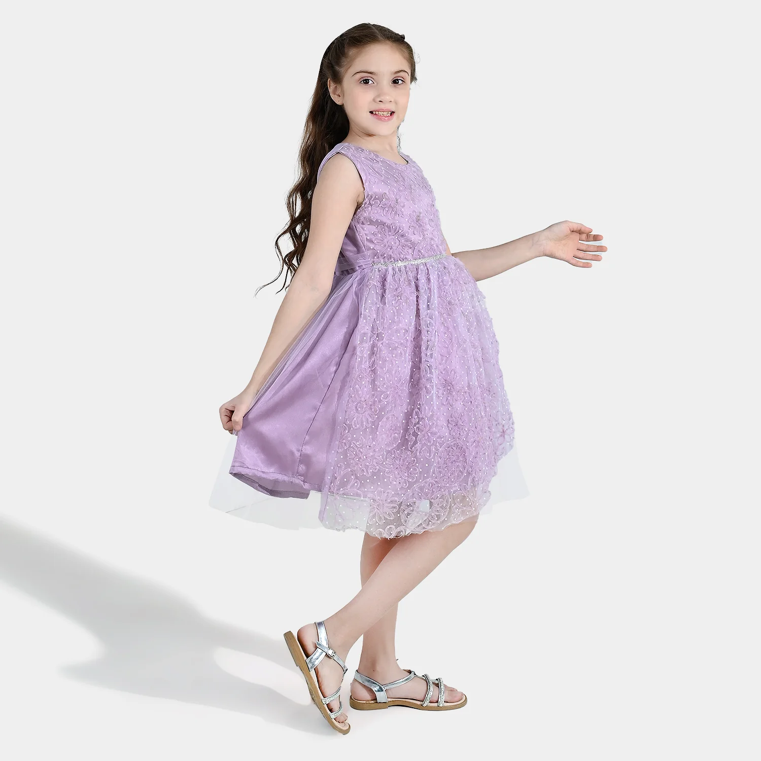 Girls Net Fancy Frock - Purple - Image 3