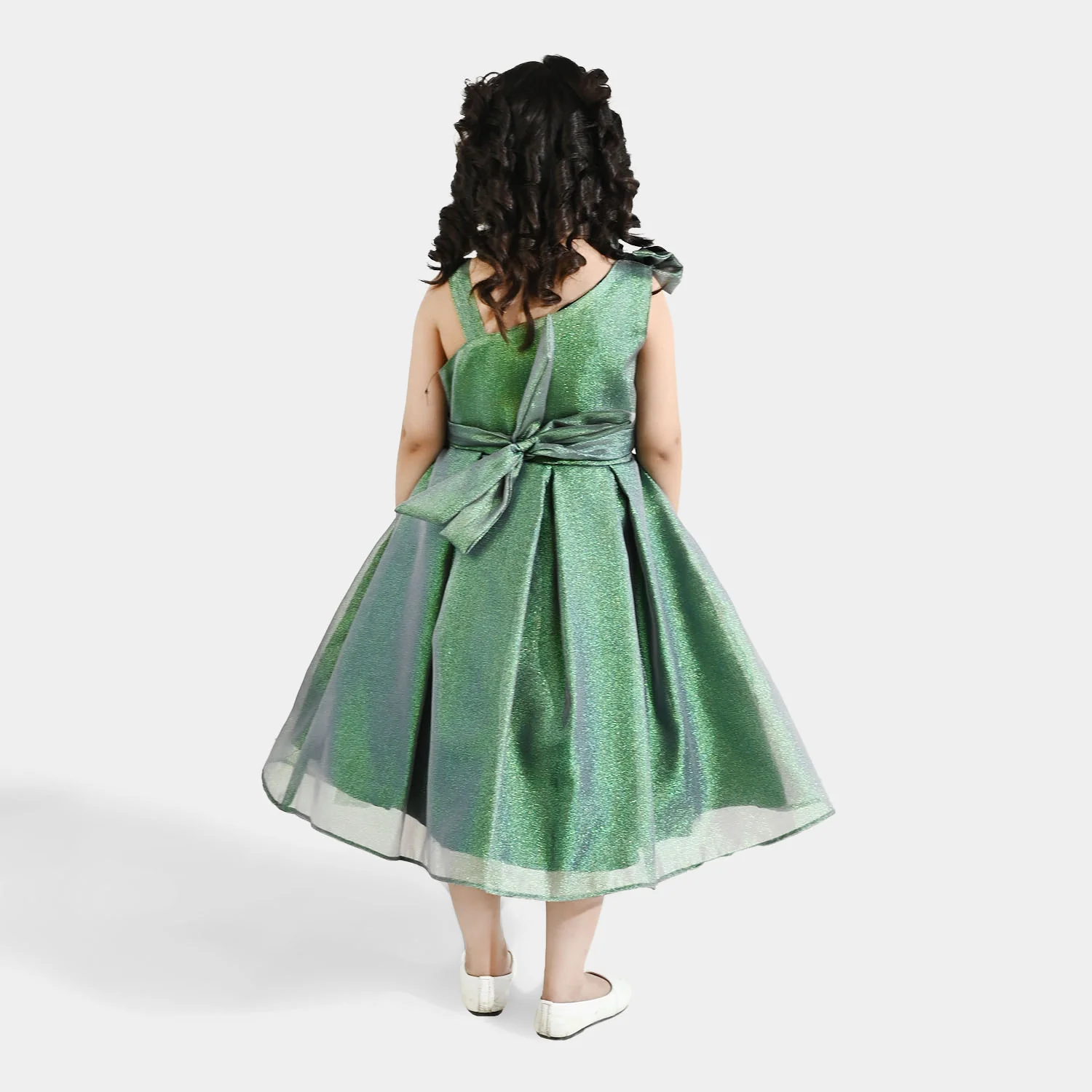 Girls Organza Fancy Frock (Bow) - Green - Image 6