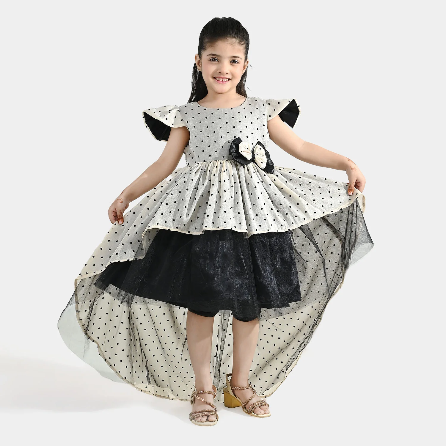 Girls Organza Fancy Frock (Dotted) - Off-White - Image 2