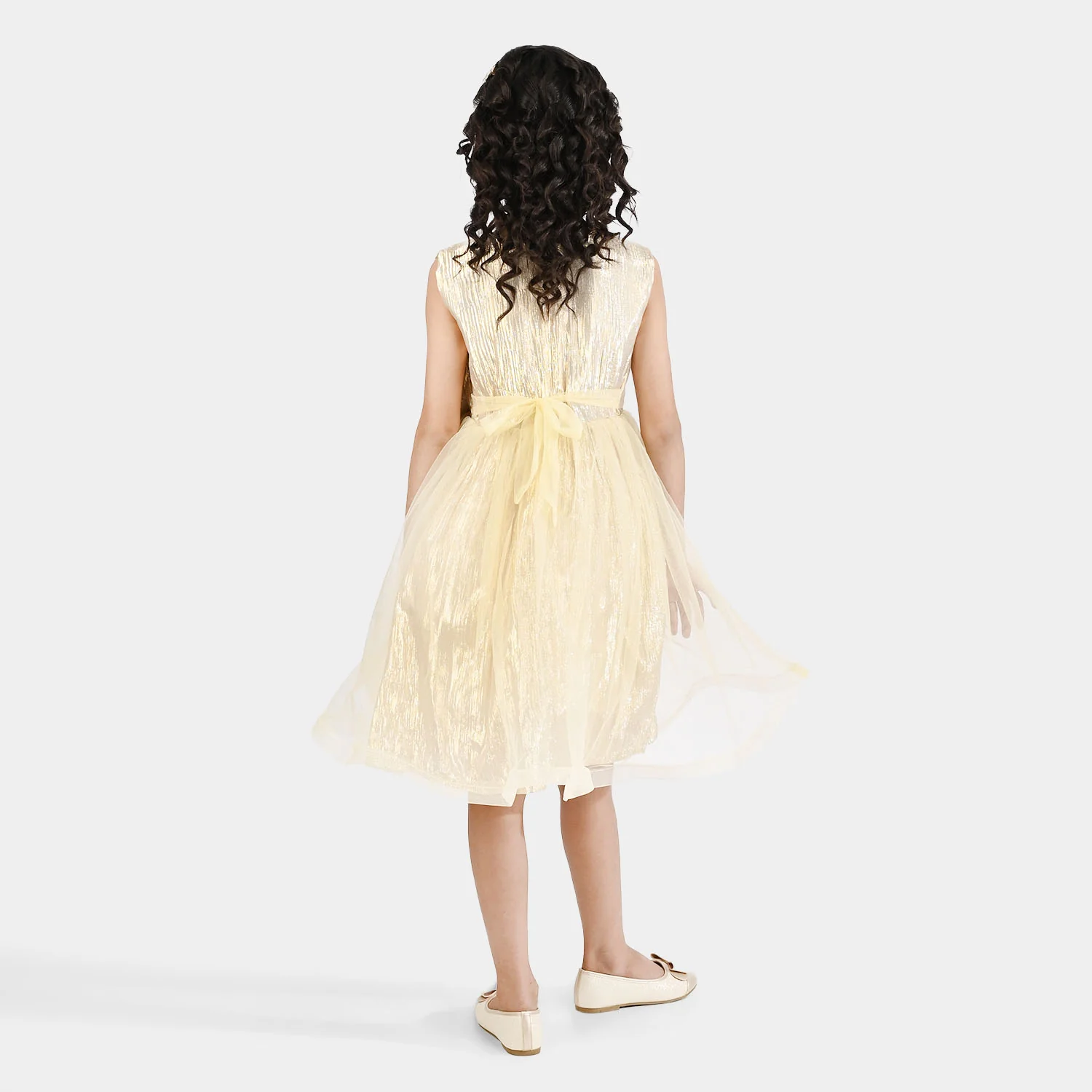 Girls Organza Fancy Frock Glittery - Beige - Image 5