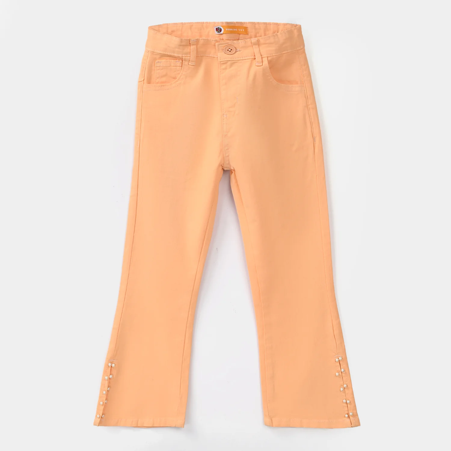 Girls Cotton Twill Pants (Flower In Line) – Peach