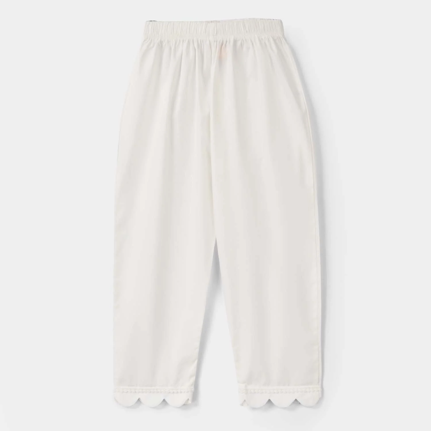 Girls Cotton Pants Scallops - White - Image 4