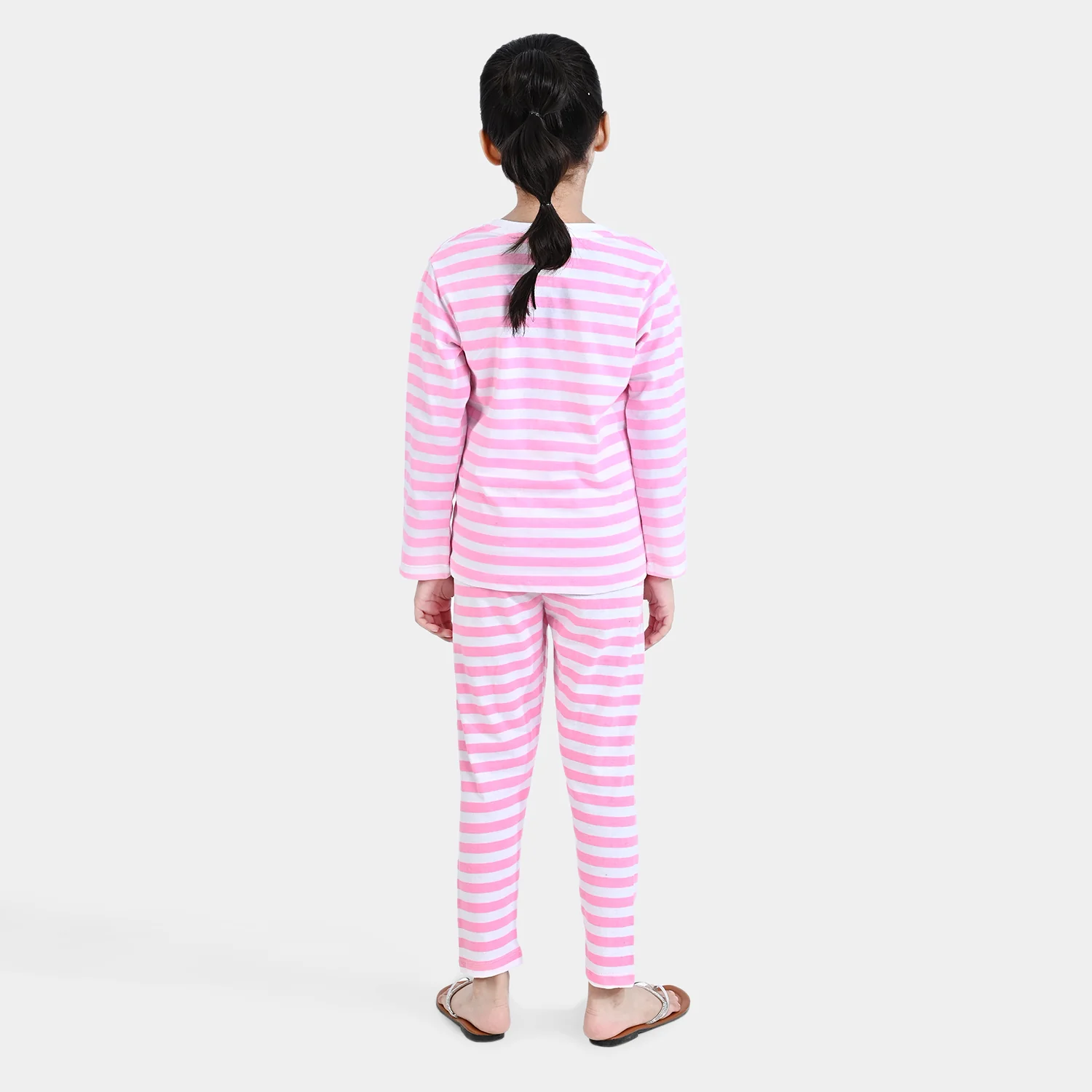 Girls Poly Cotton Jersey Knitted Night Suit-Candy Pink - Image 4