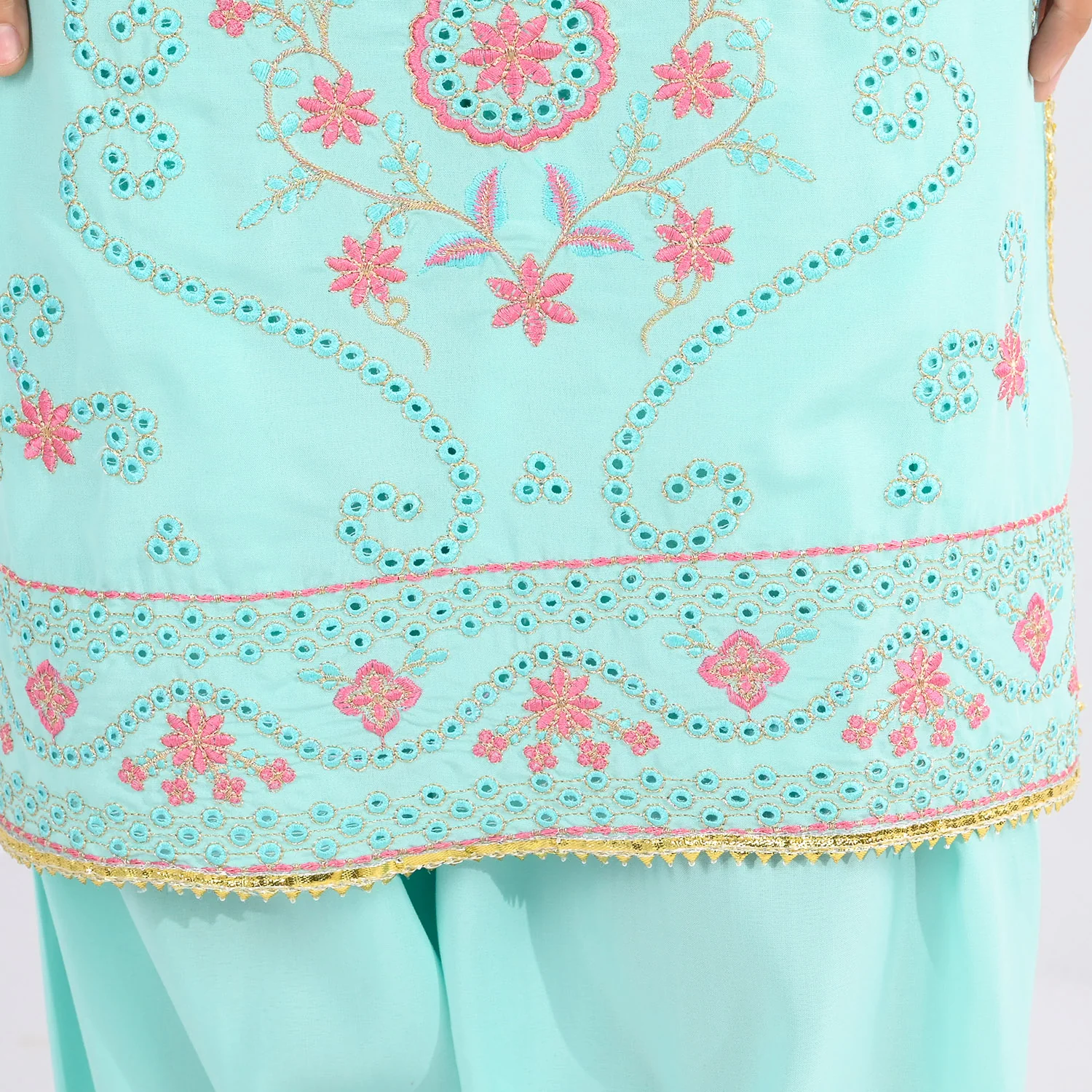 Girls Poly Cambric 3-Piece Ghazal Set - Mint Green - Image 4