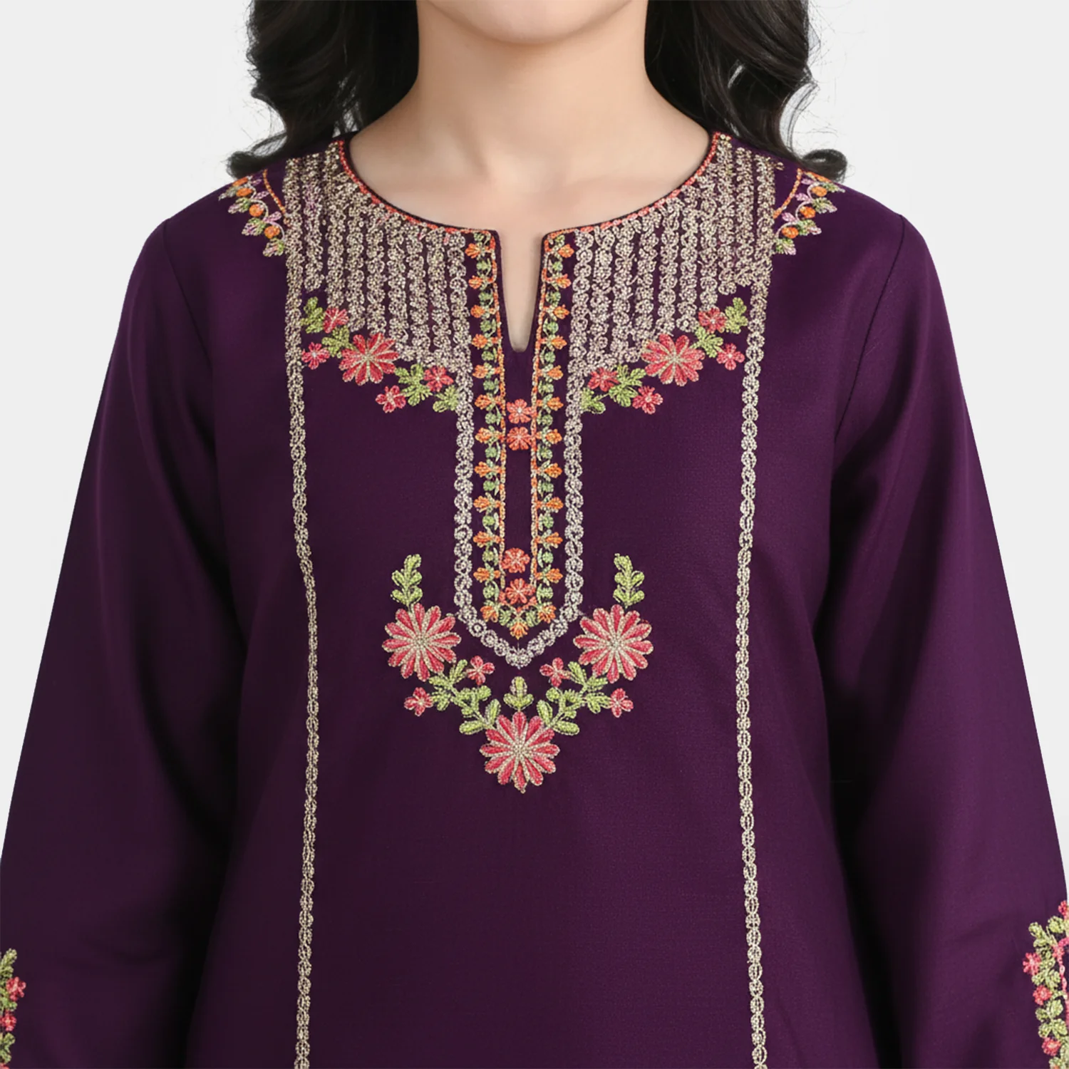 Girls Poly Cambric 3-Piece Set (Rang Saaz) - Purple - Image 3