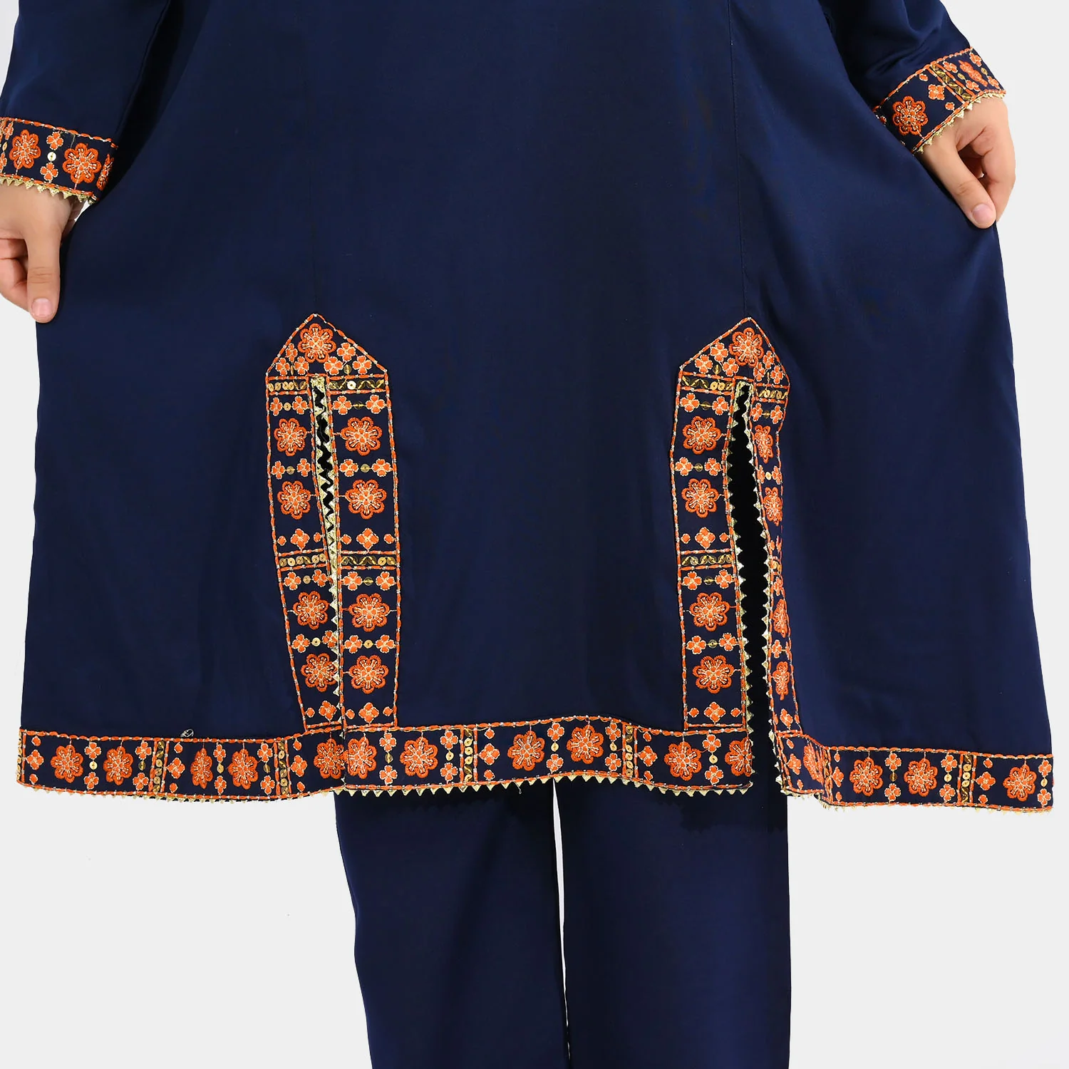 Girls Poly Cambric 3Pcs Suit - Navy Blue - Image 5
