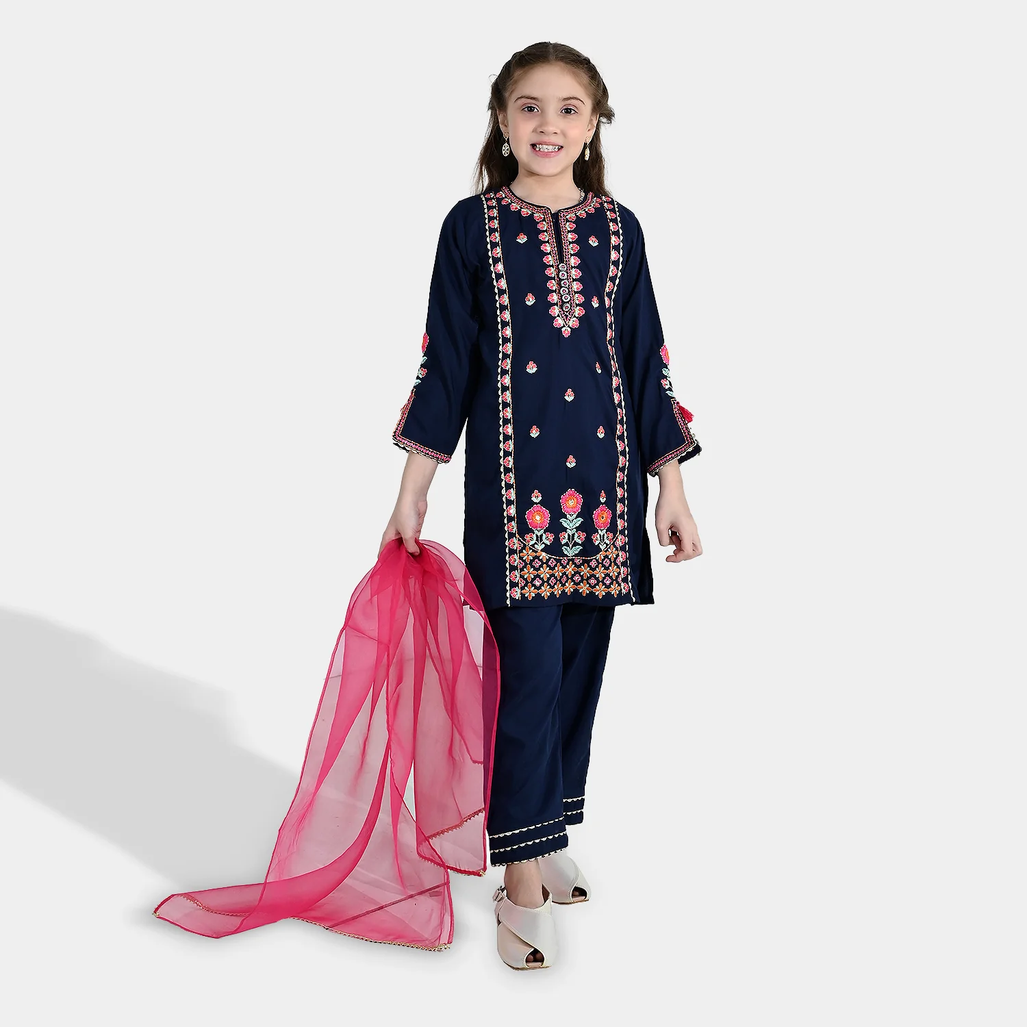 Girls poly cambric 3Pcs Rangeen - Navy Blue