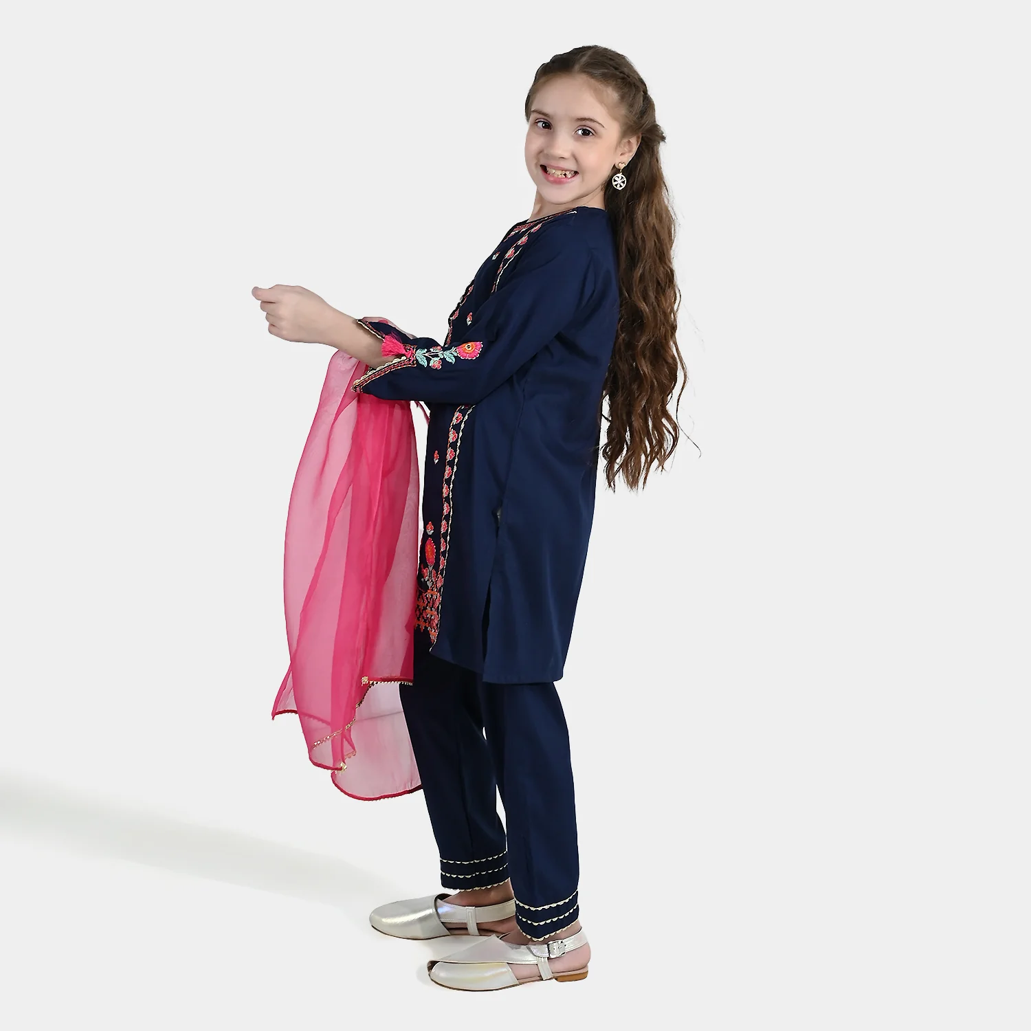 Girls poly cambric 3Pcs Rangeen - Navy Blue - Image 4