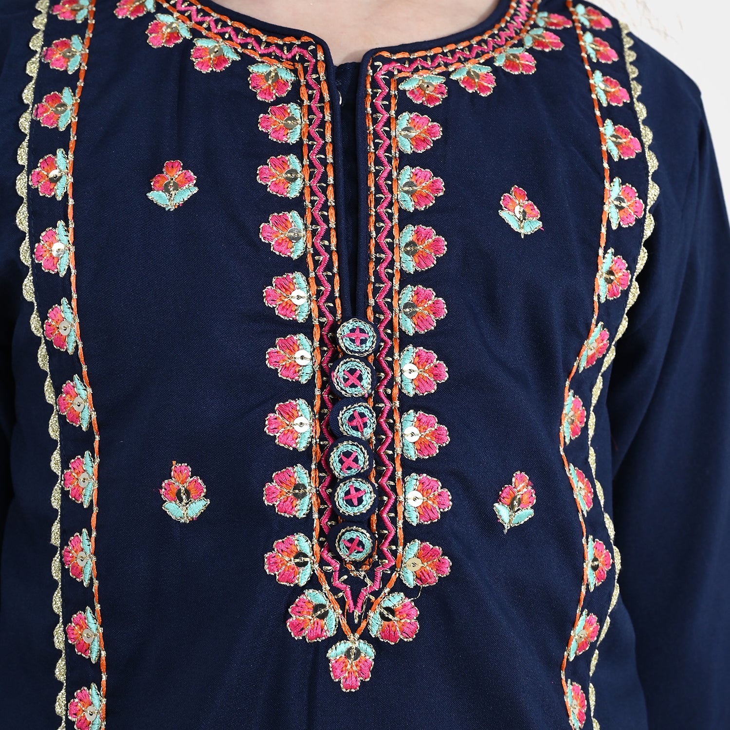 Girls poly cambric 3Pcs Rangeen - Navy Blue - Image 5