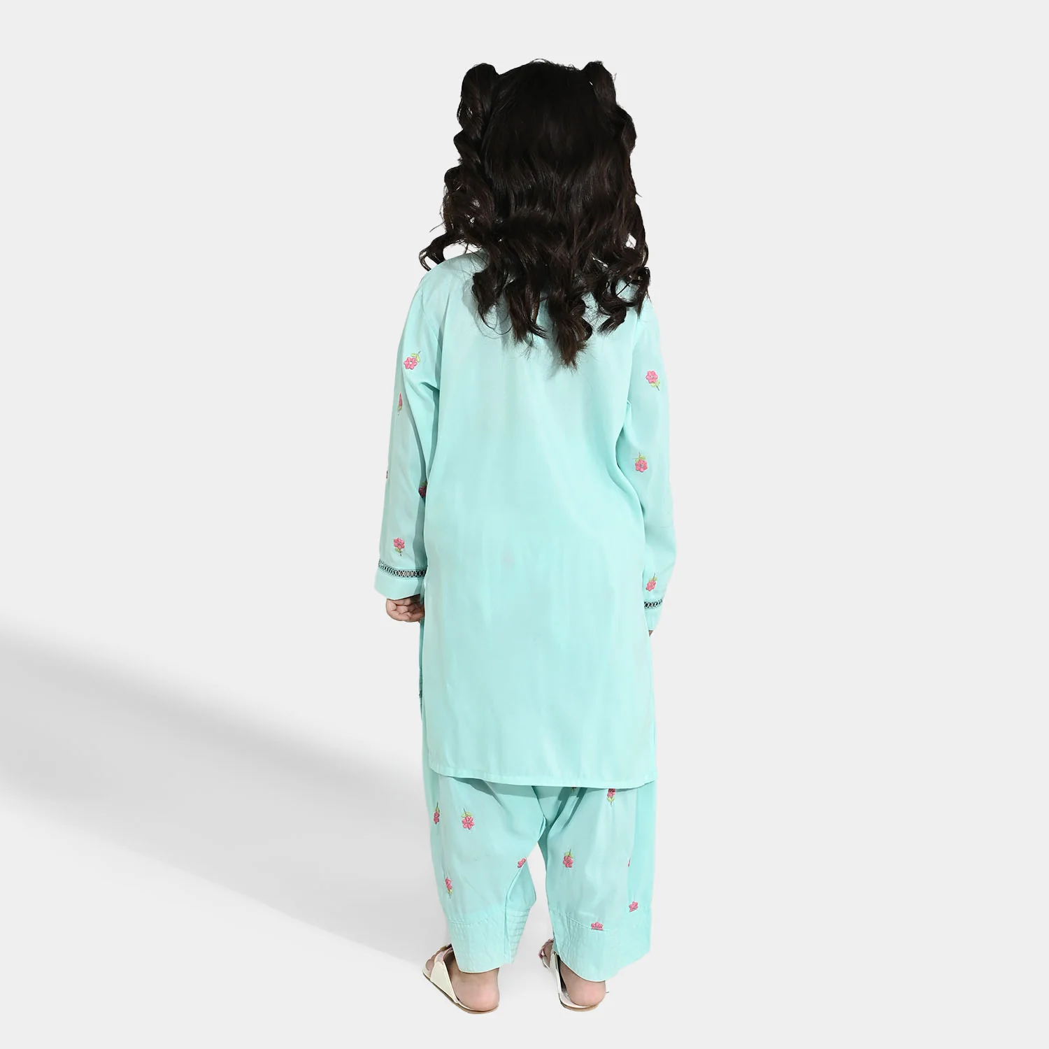 Girls Poly Cambric Embroidered 2Pcs - Mint Green - Image 5
