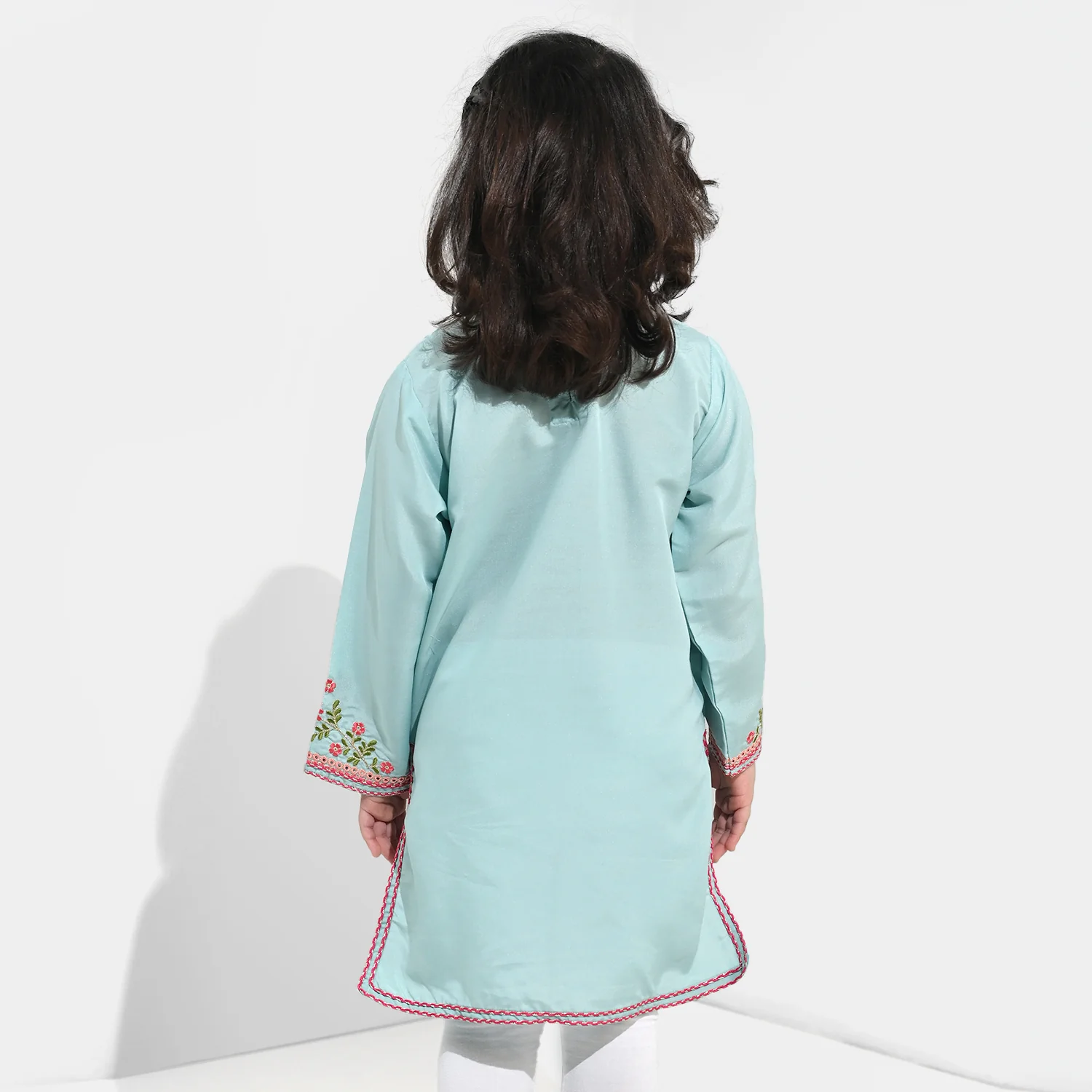 Girls poly cambric Emb Kurti Aqs-E-Bahar-Mint Green - Image 5