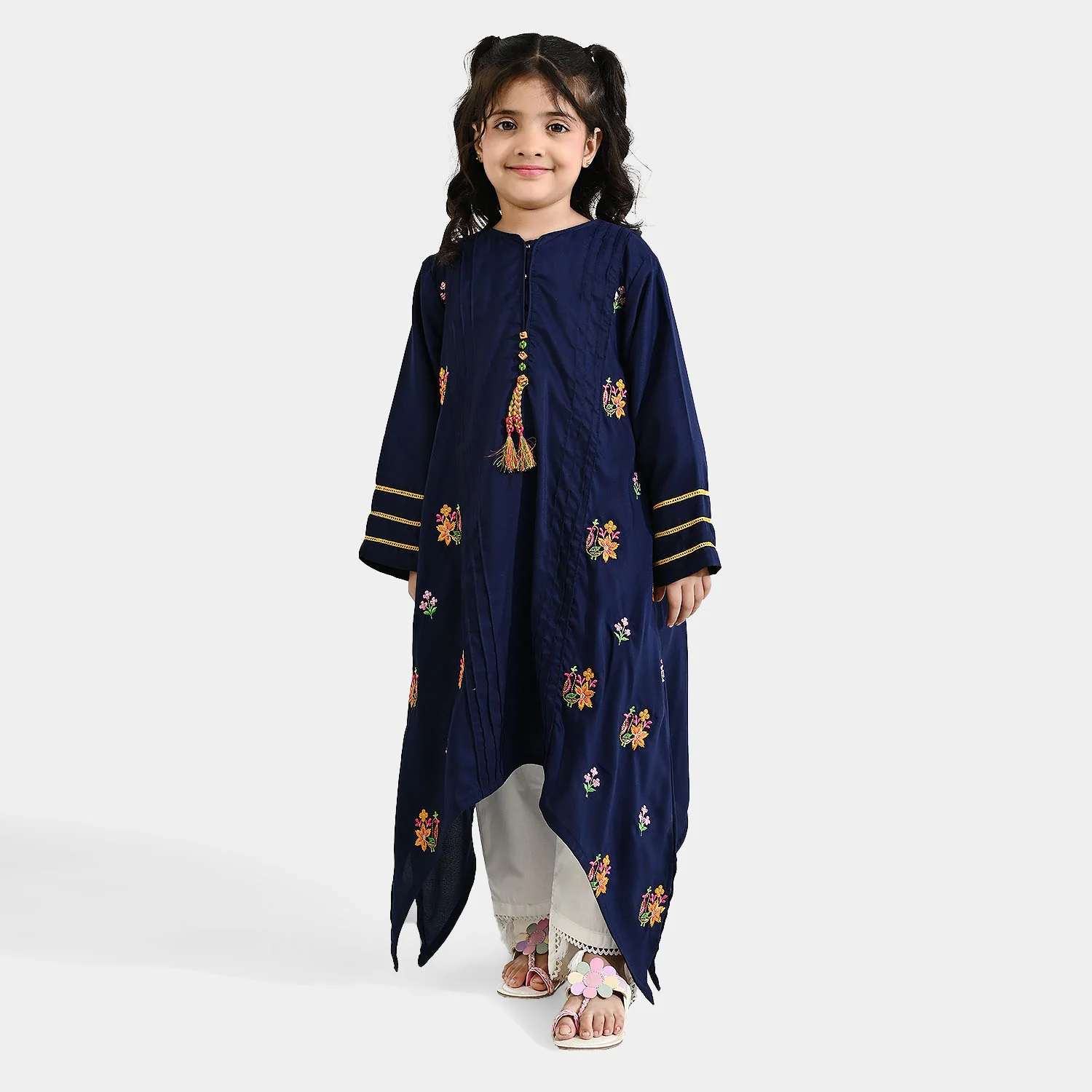 Girls Poly Cambric Embroidered Kurti (Dira E-Noor) - Navy Blue - Image 4