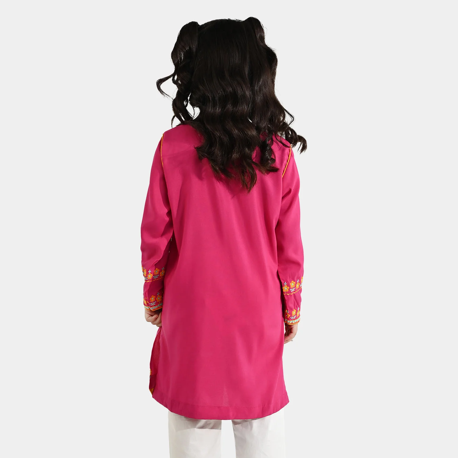Girls Poly Cambric Embroidered Kurti Pari Noor - Shocking Pink - Image 5