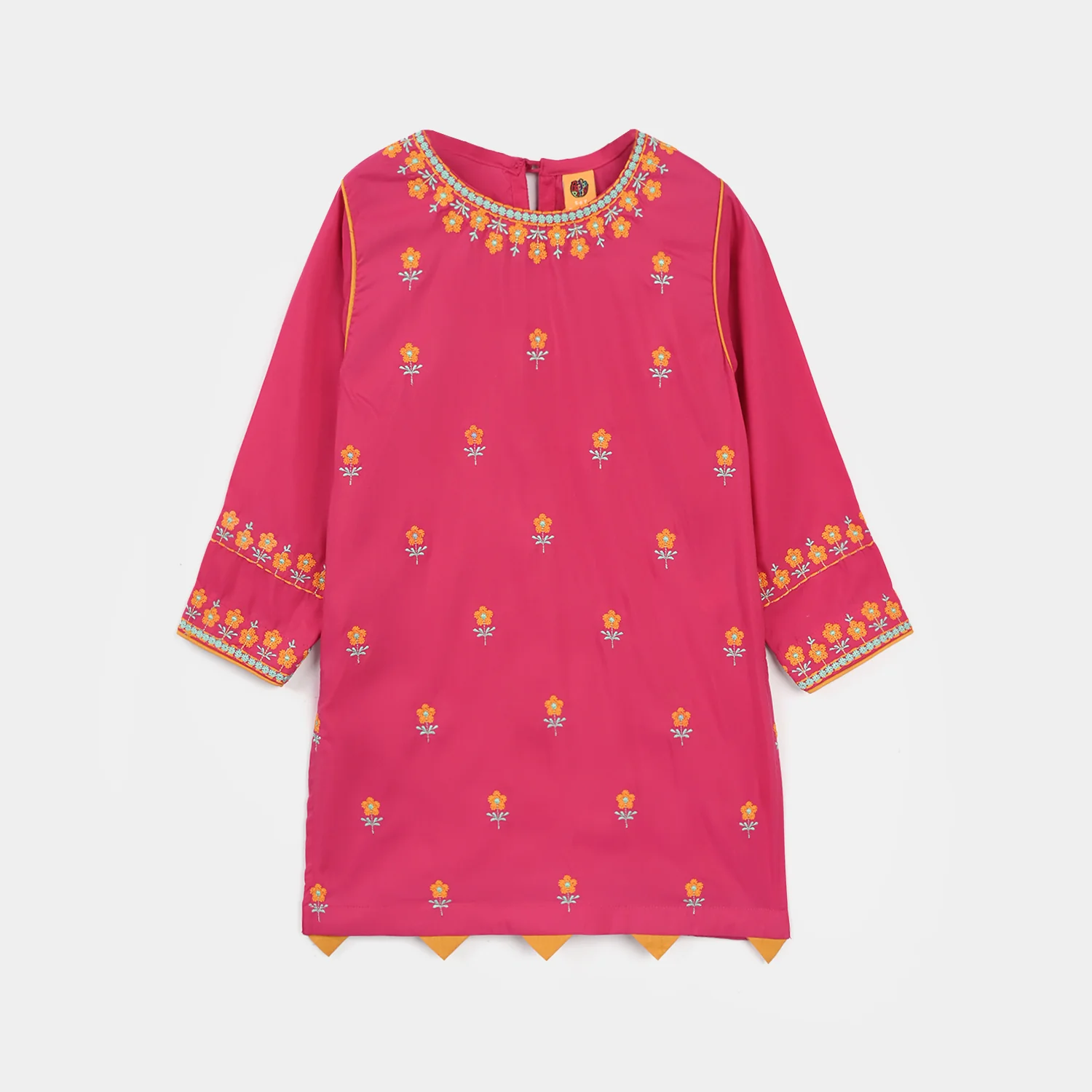 Girls Poly Cambric Embroidered Kurti Pari Noor - Shocking Pink - Image 6