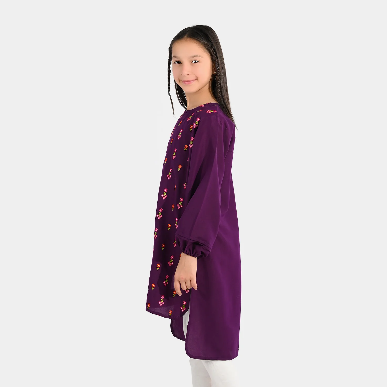 Girls Poly Cambric Embroidered Kurti – Purple - Image 5