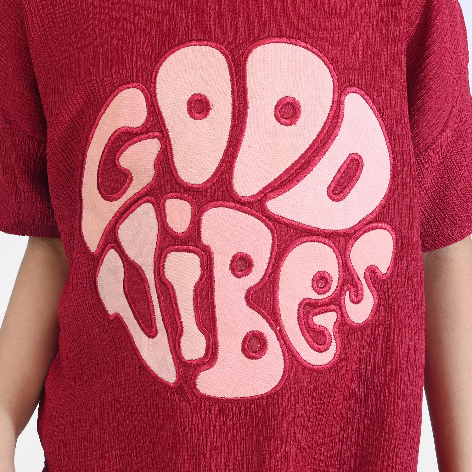 Girls Poly Crinkle 2 Piece Suit Good Vibes - MAROON - Image 2