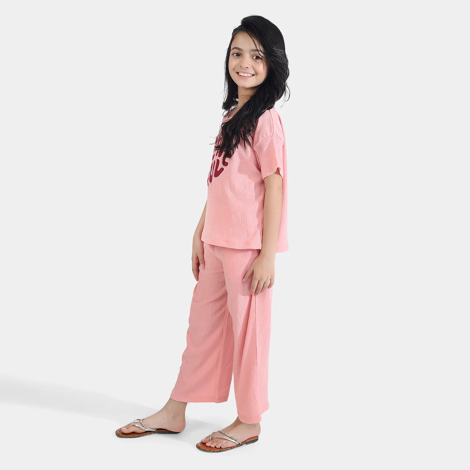 Girls Poly Crinkle 2 Piece Suit Great Full - Pink - Image 3