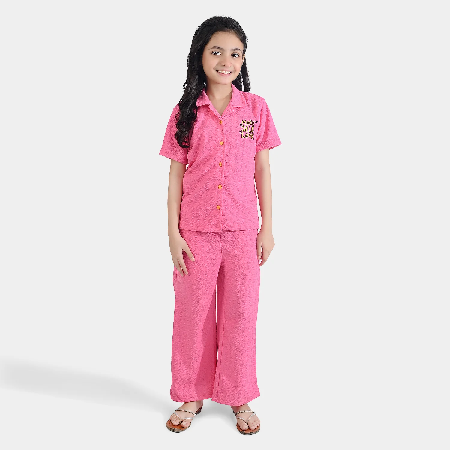 Girls Poly Crinkle 2 Piece Suit More Self Love - Pink - Image 3