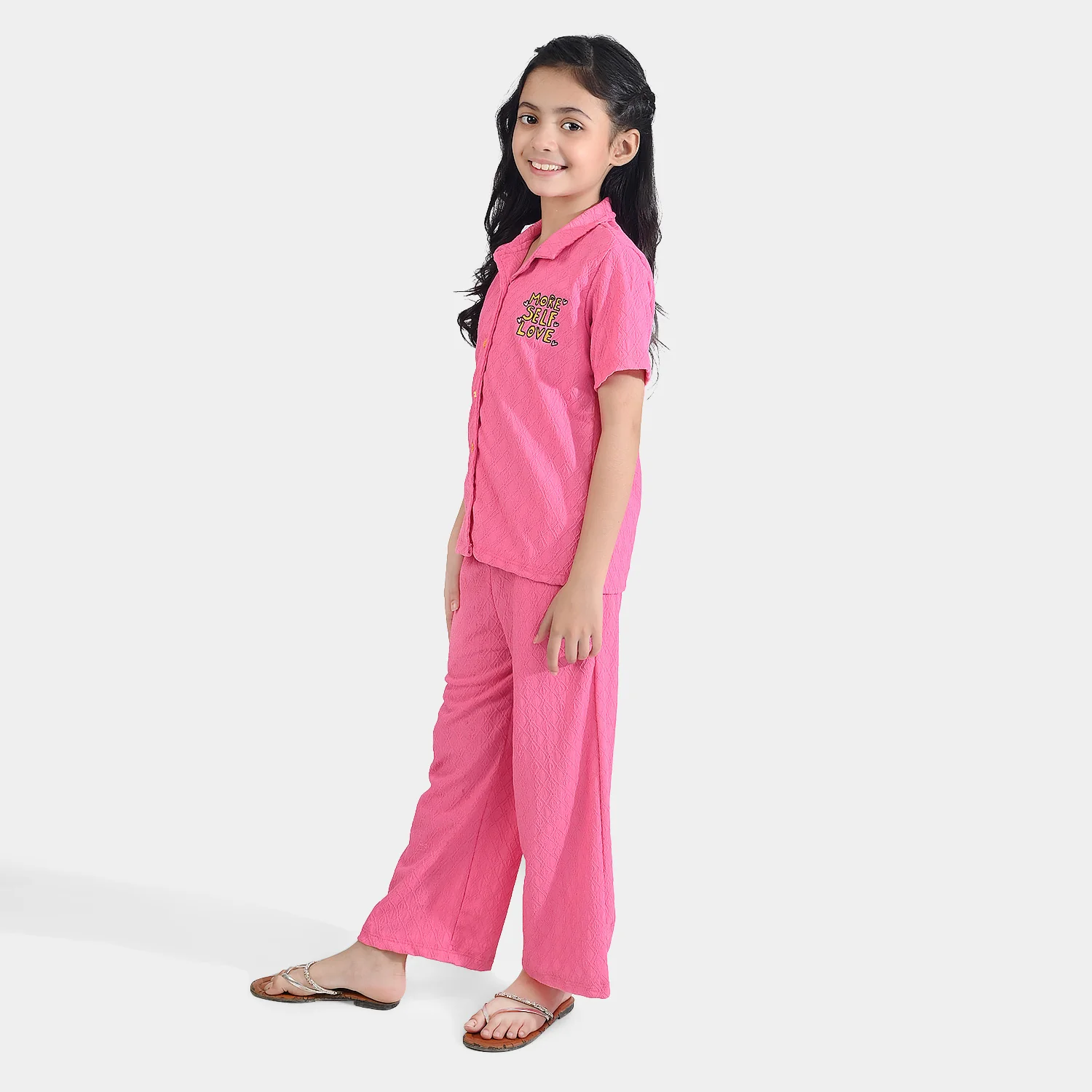 Girls Poly Crinkle 2 Piece Suit More Self Love - Pink - Image 5