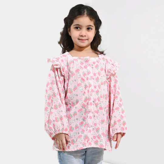 Girls Poly Crinkle Casual Top - Baby Pink