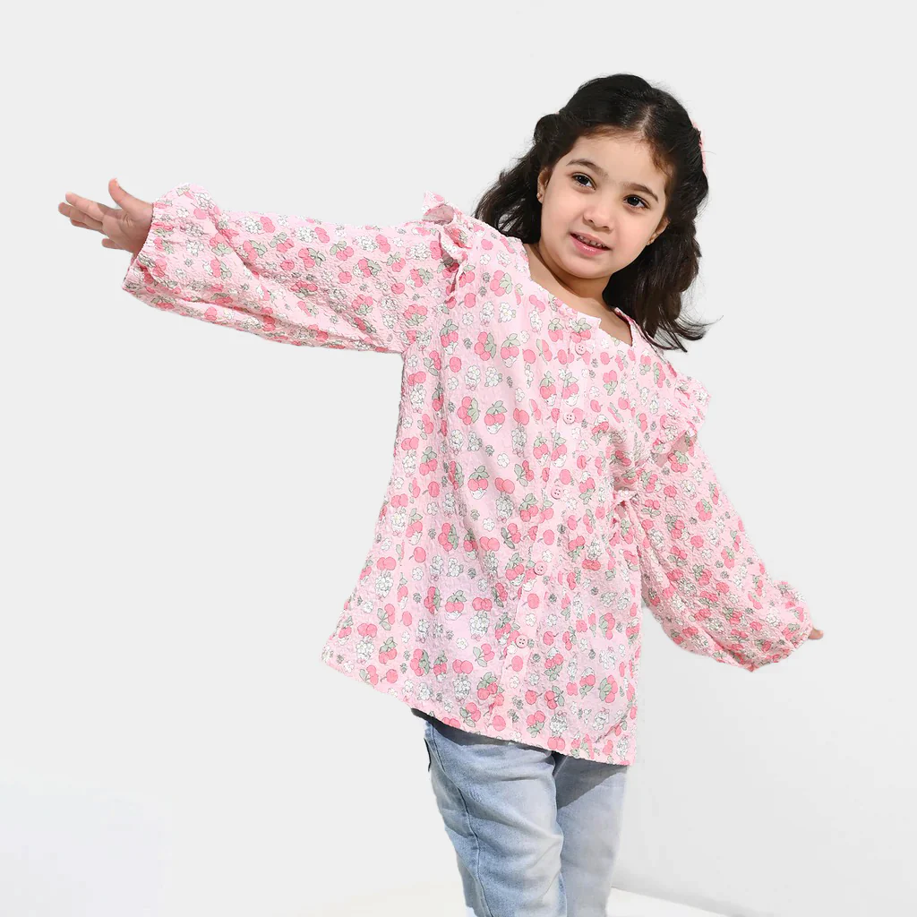 Girls Poly Crinkle Casual Top - Baby Pink - Image 2