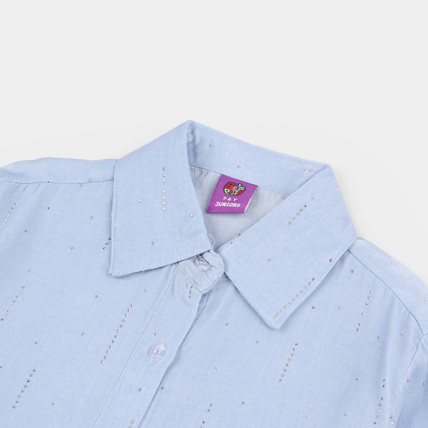 Girls Poly Crinkle Casual Top (Sky Studs) - Sky Blue - Image 2