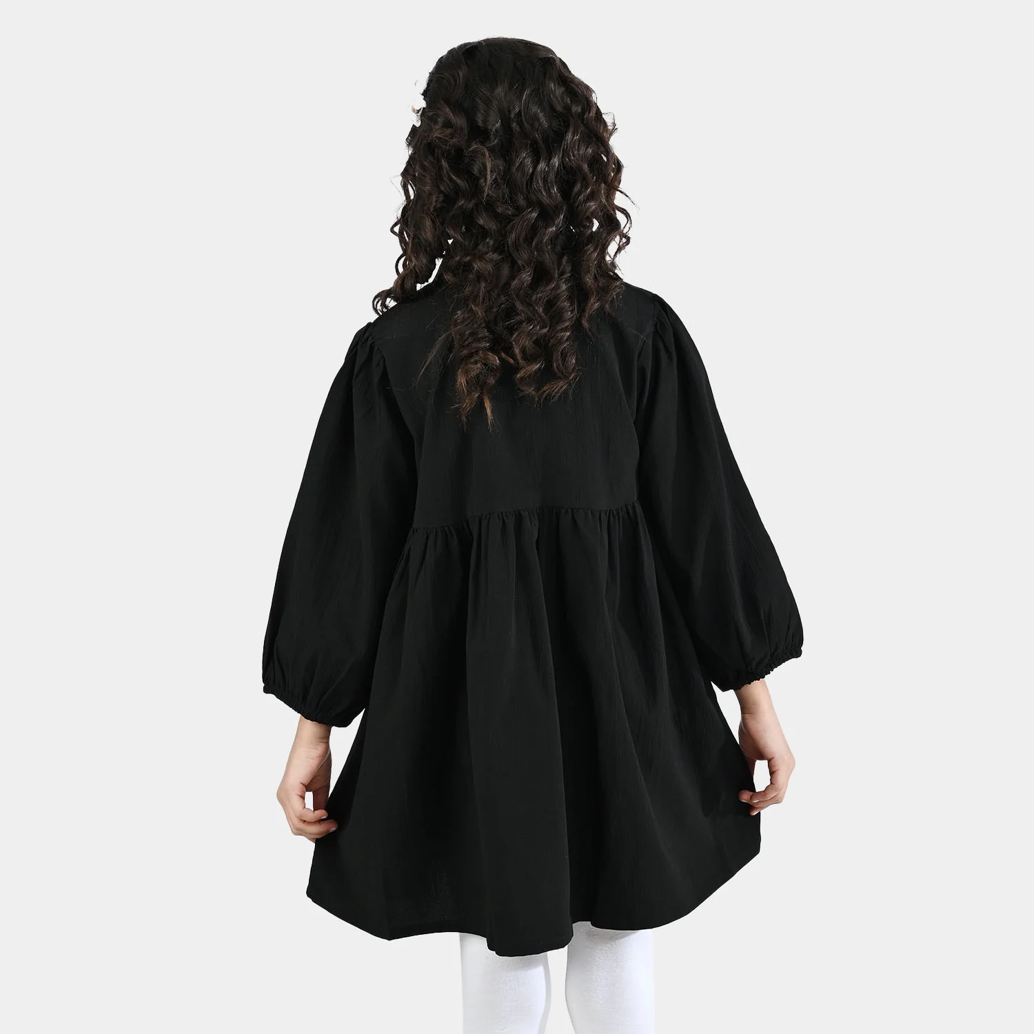 Girls Poly Crinkle Emb Frock-BLACK - Image 5
