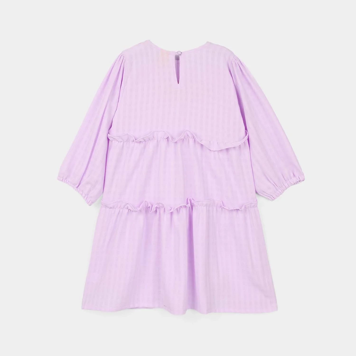 Girls Poly Crinkle Embroidered Frock - Lavender - Image 4
