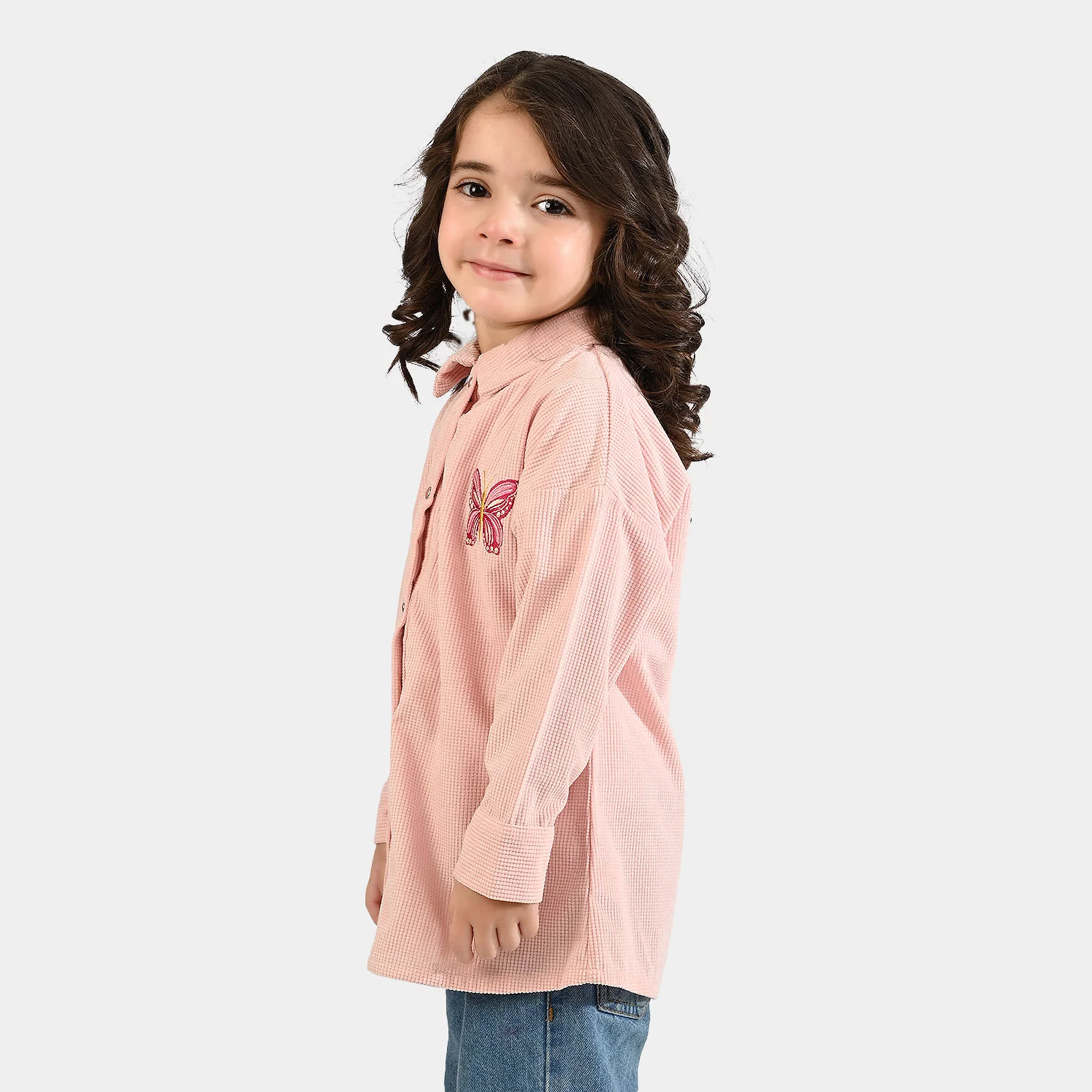 Girls Poly Crinkle Emb Top Butterfly-Pink - Image 4