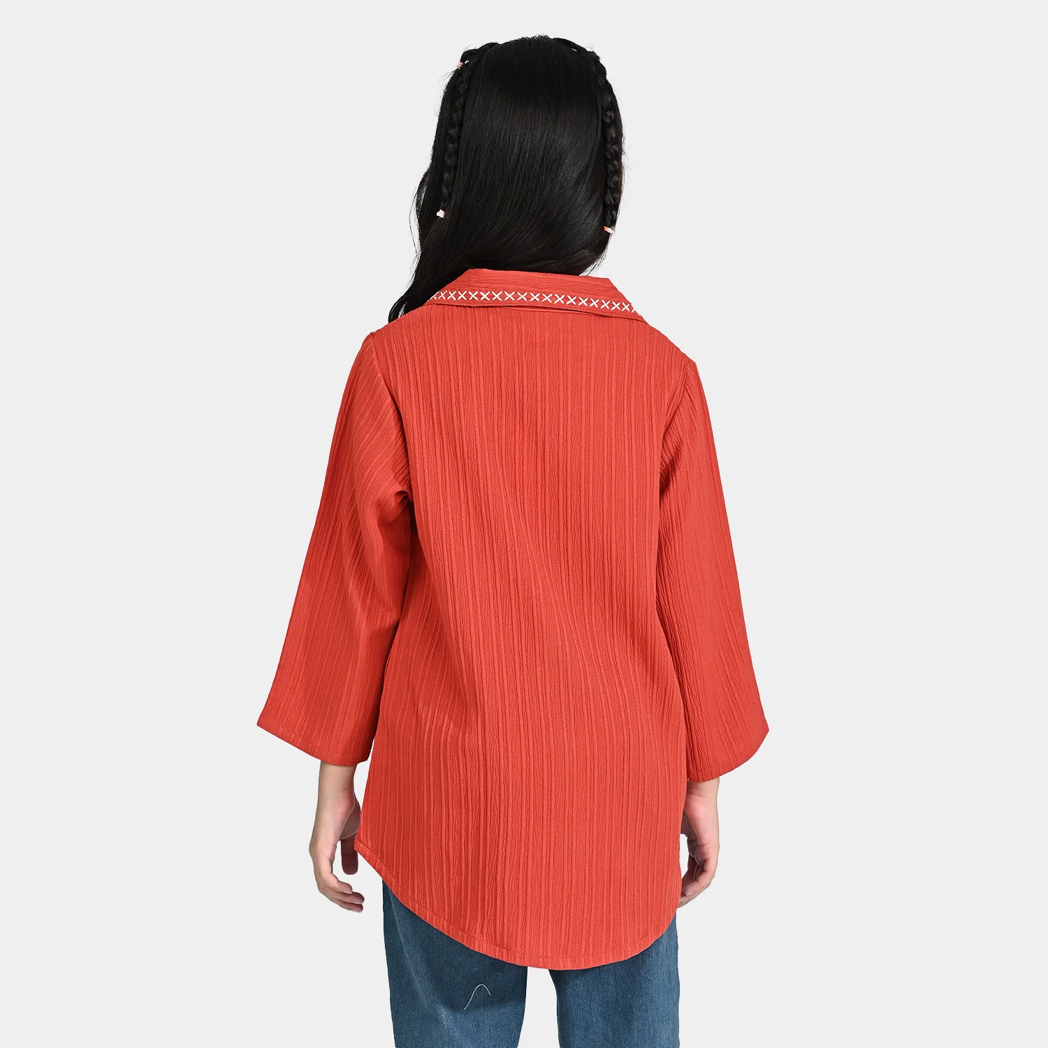 Girls Poly Crinkle Embroidered Top (Dahlia) - Rust - Image 5