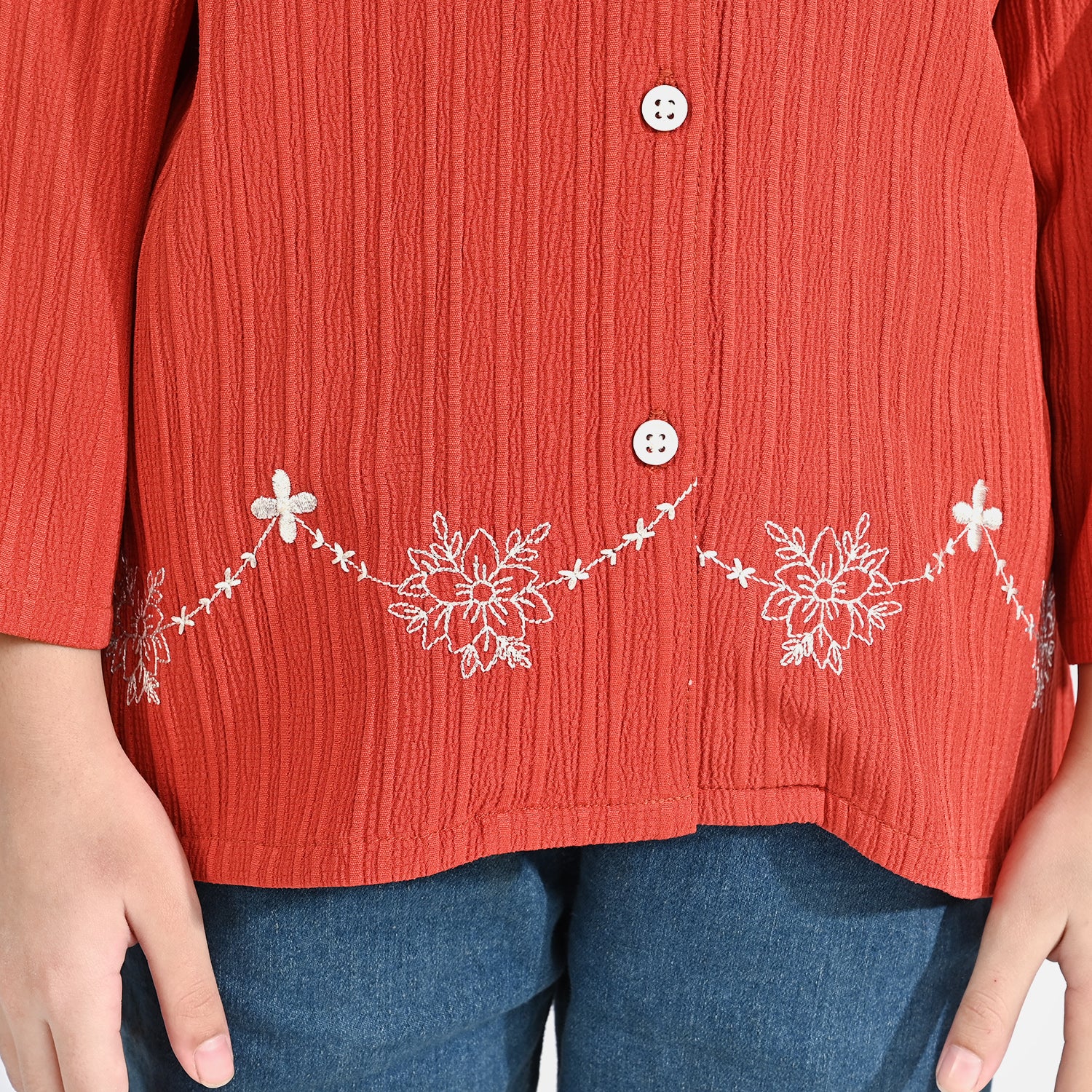 Girls Poly Crinkle Embroidered Top (Dahlia) - Rust - Image 6