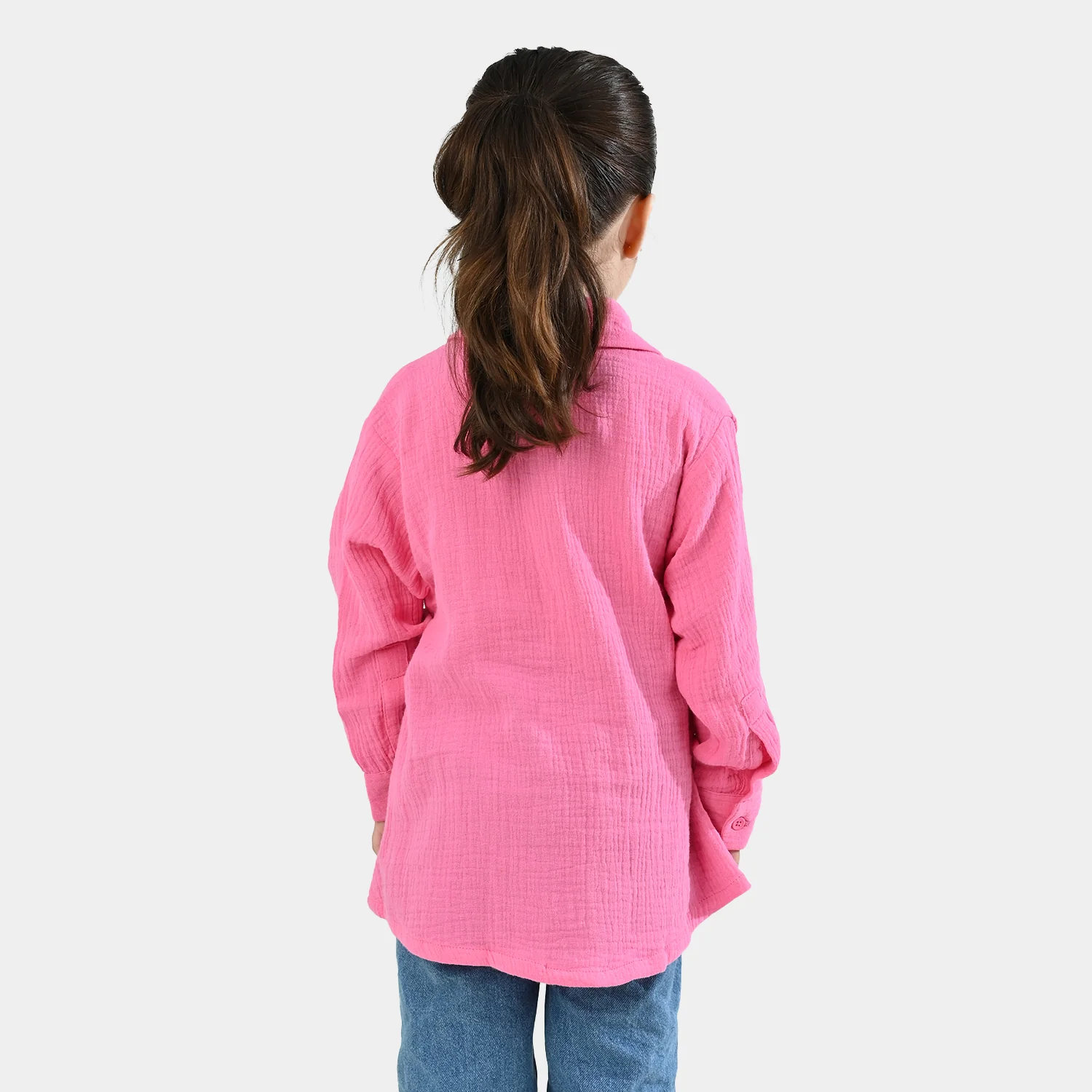 Girls Poly Crinkle Embroidered Top - Pink - Image 5