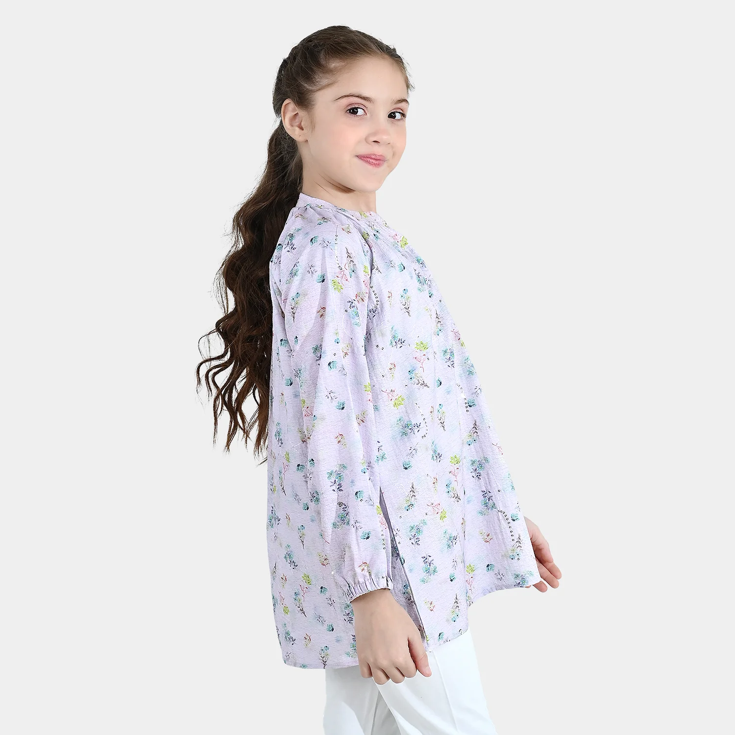 Girls Poly Crinkle Top Daisy - White - Image 4
