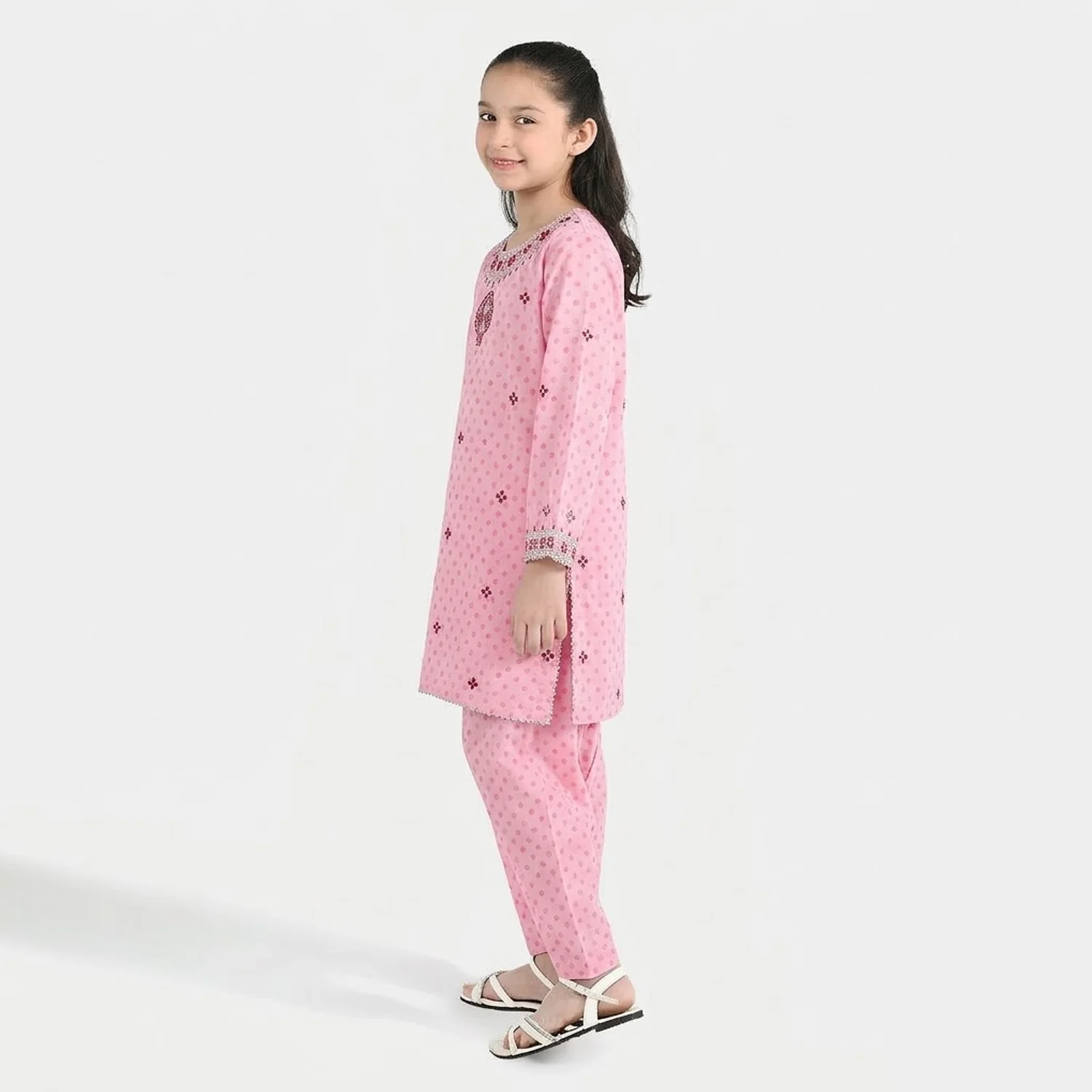 Girls Poly Lawn 2-Piece Set (Dil) - Light Pink - Image 3