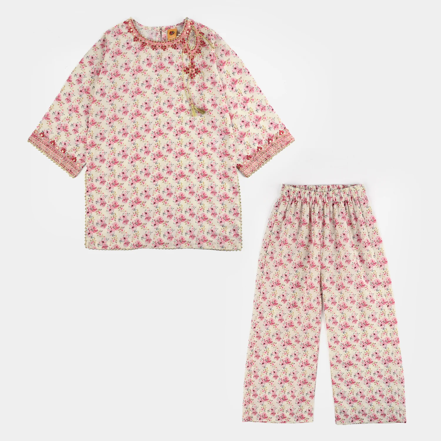 Girls Poly Lawn 2Pcs Phool-OFF-White