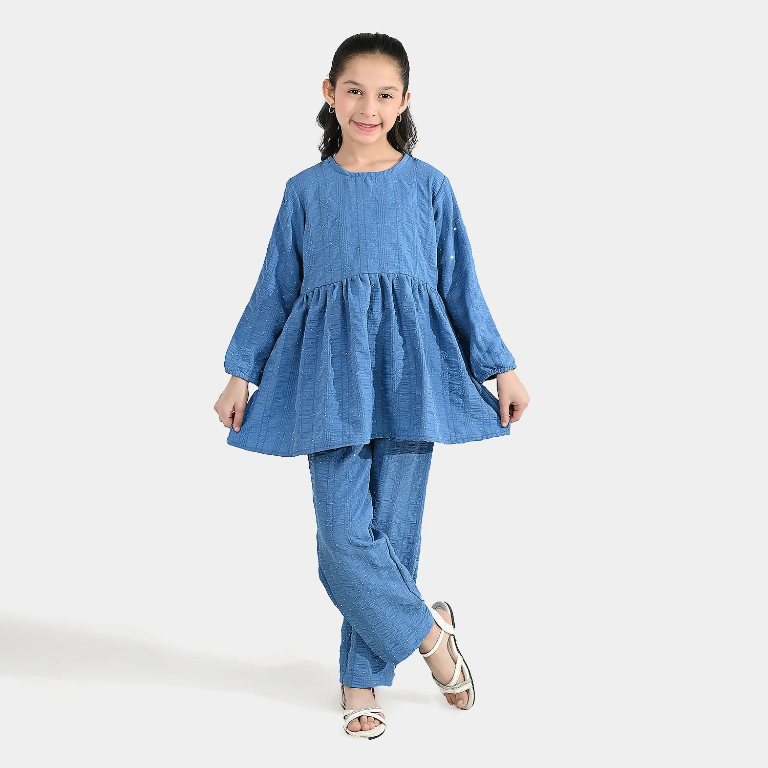 Girls Poly Lawn Co-Ord Set (Stars) - Blue - Image 2