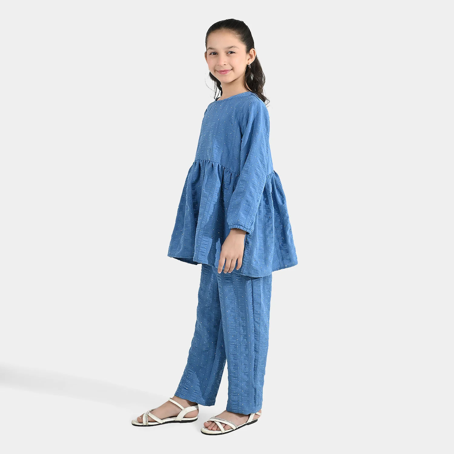 Girls Poly Lawn Co-Ord Set (Stars) - Blue - Image 3