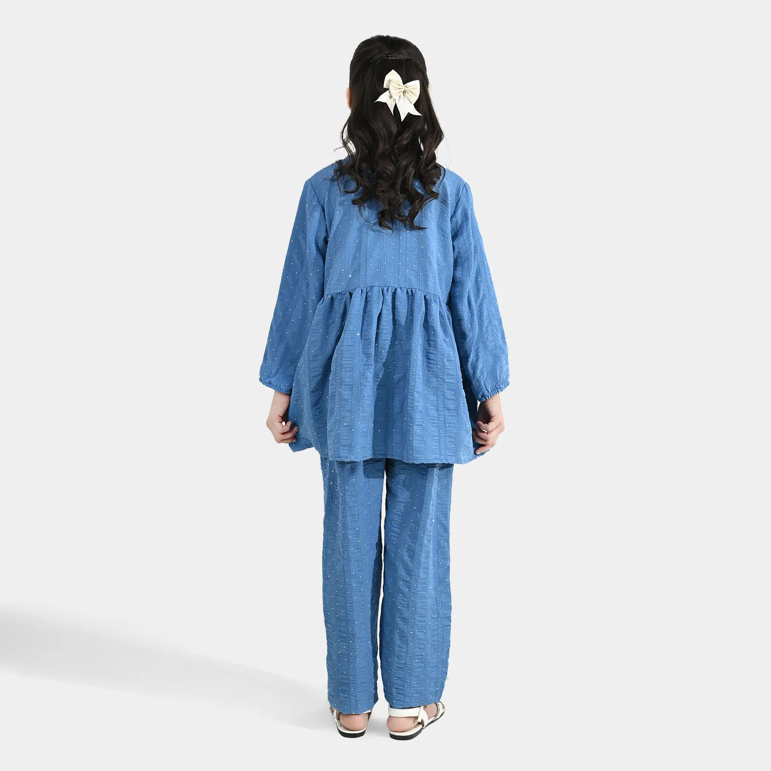 Girls Poly Lawn Co-Ord Set (Stars) - Blue - Image 4