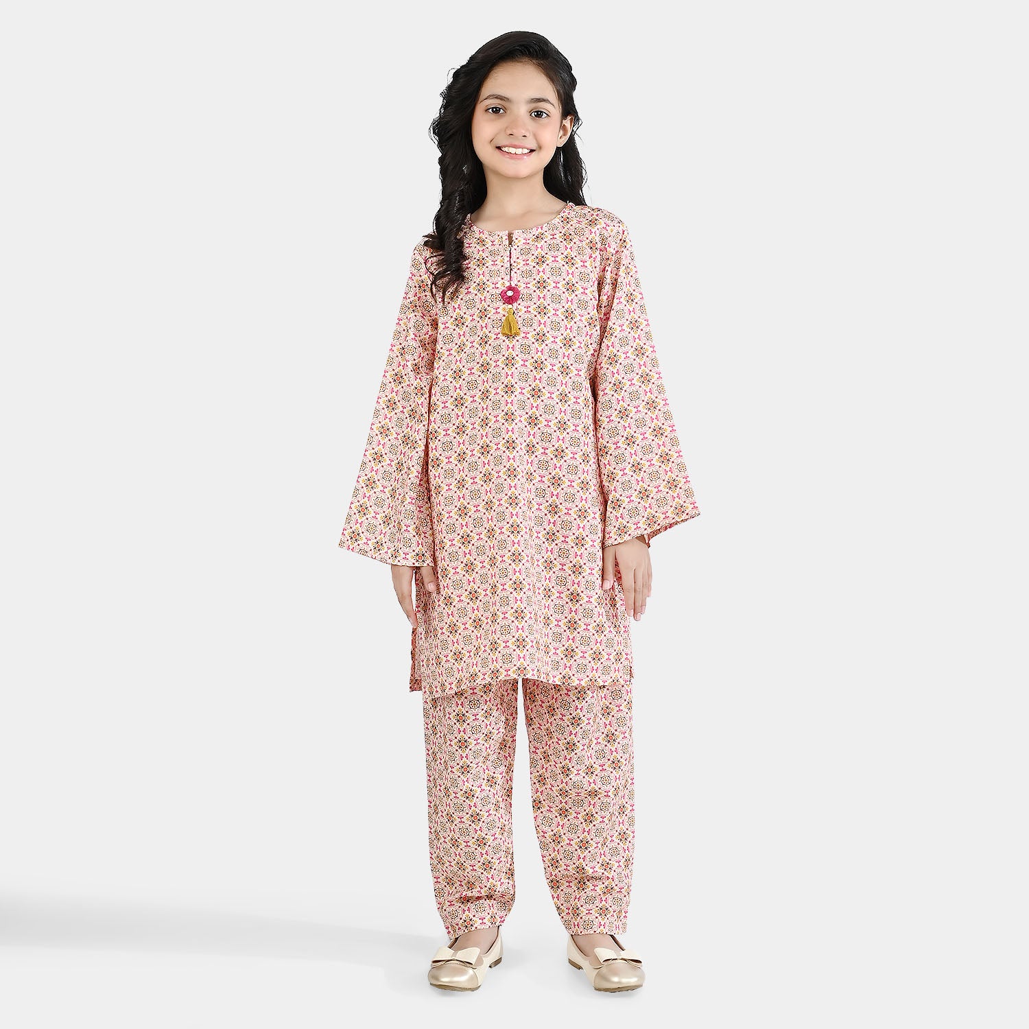 Girls Poly Mesh Printed 2Pcs - Multi
