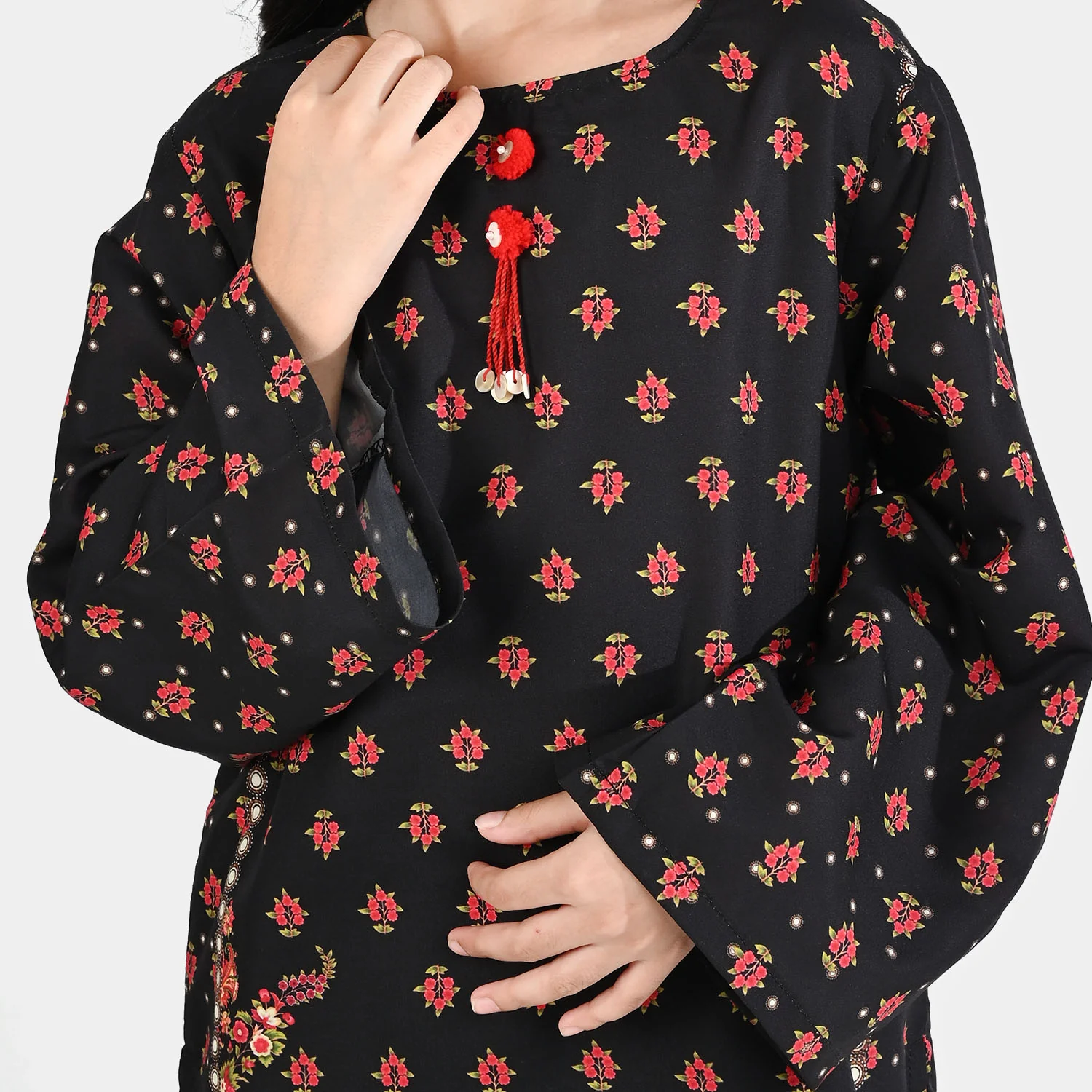 Girls Poly Mesh Printed 2Pcs - Black - Image 2