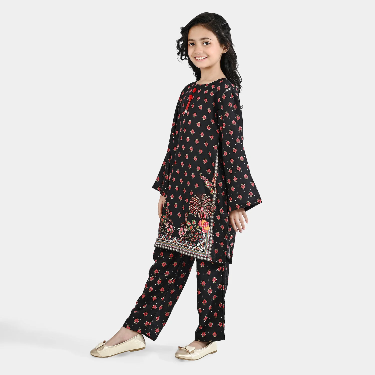 Girls Poly Mesh Printed 2Pcs - Black - Image 5