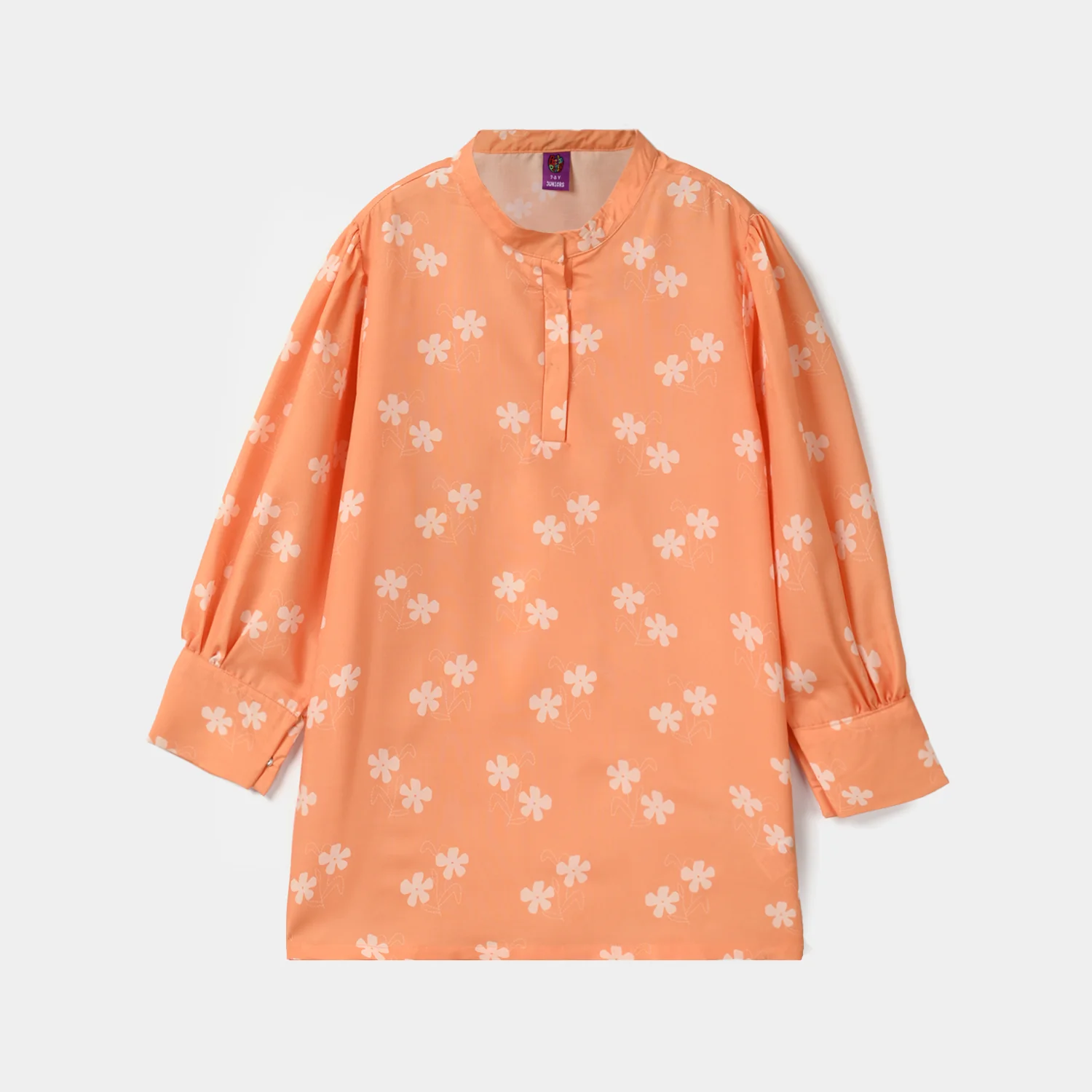 Girls Poly Mesh Printed Top - Peach