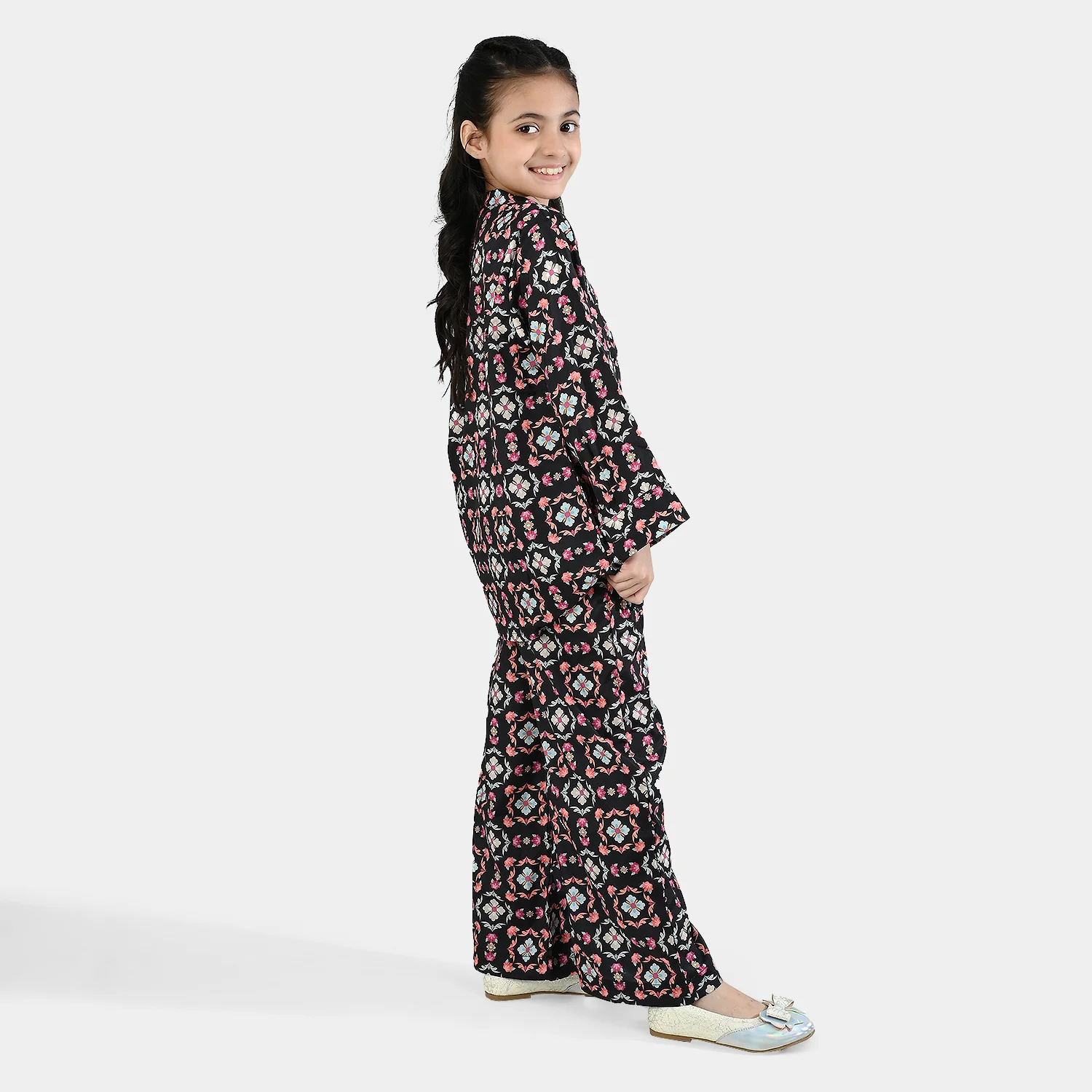 Girls Poly Net Co-Ord Set - Black - Image 3