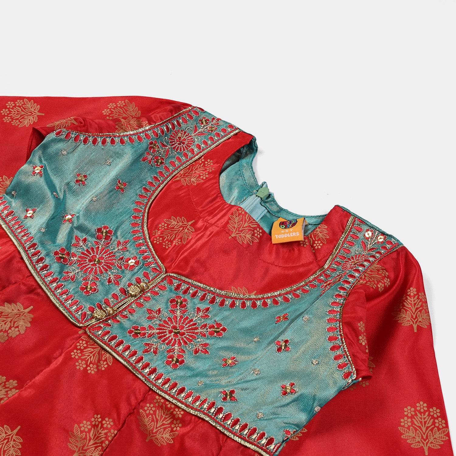 Girls Poly Satin 2Pcs Suit-Red - Image 6